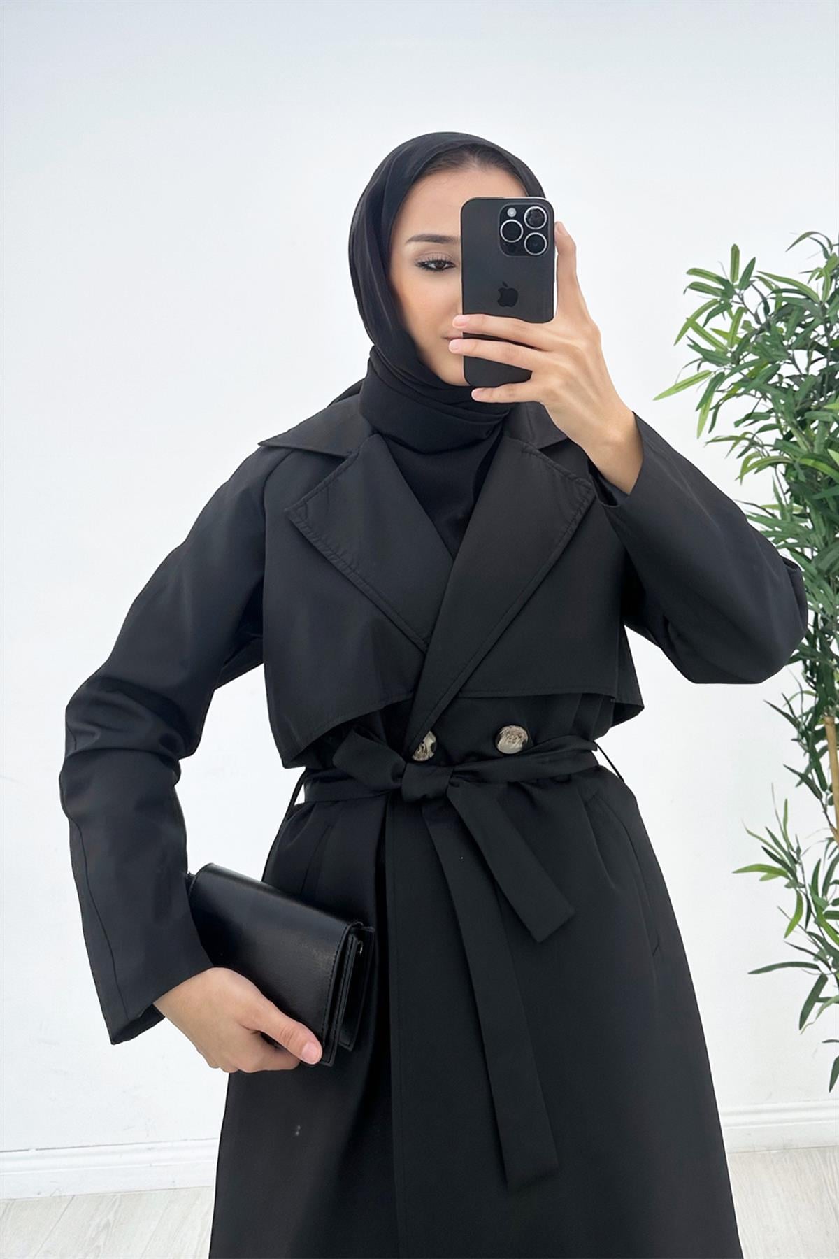 KatlıTrençkot Siyah