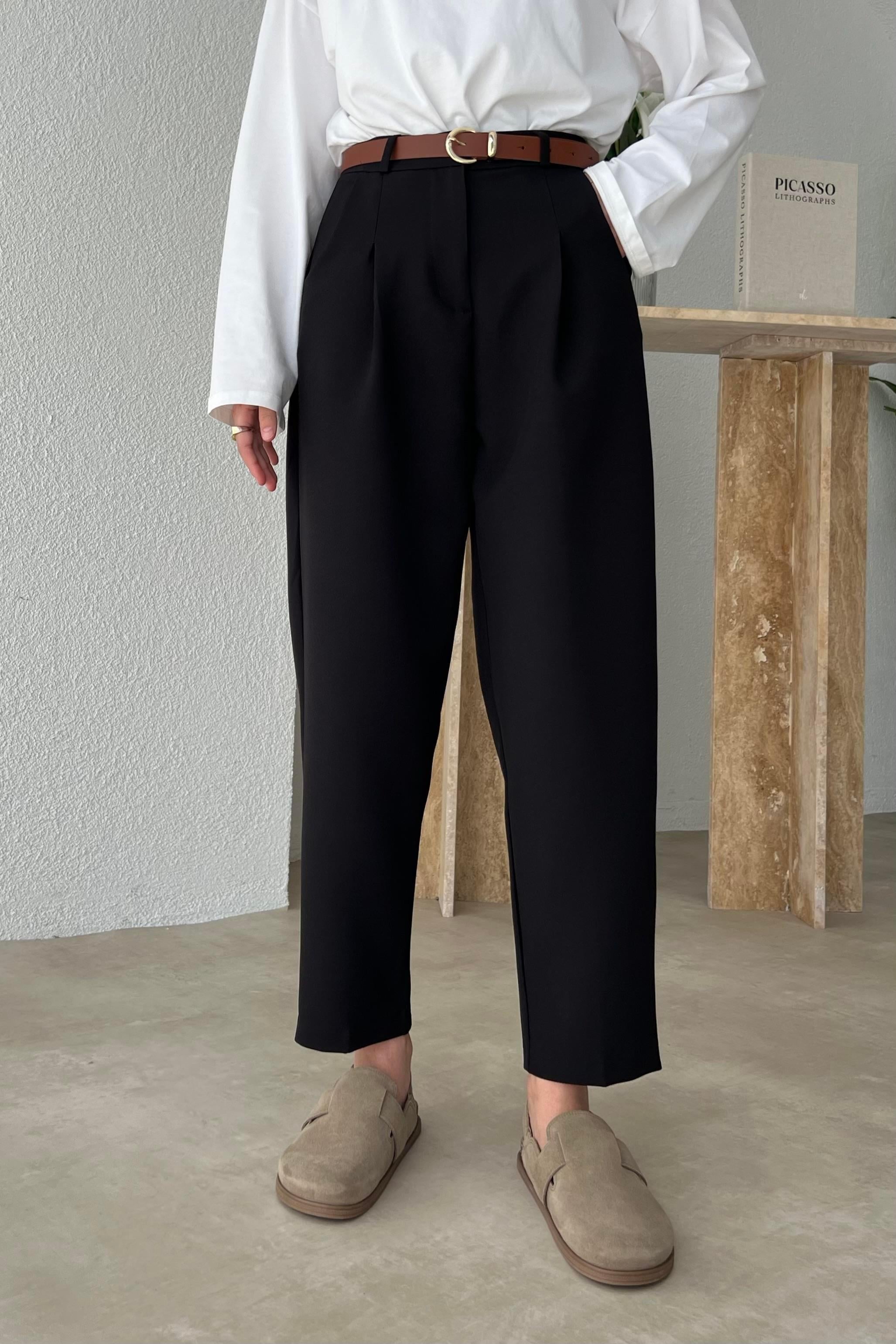 KEMERLİ PANTOLON SİYAH