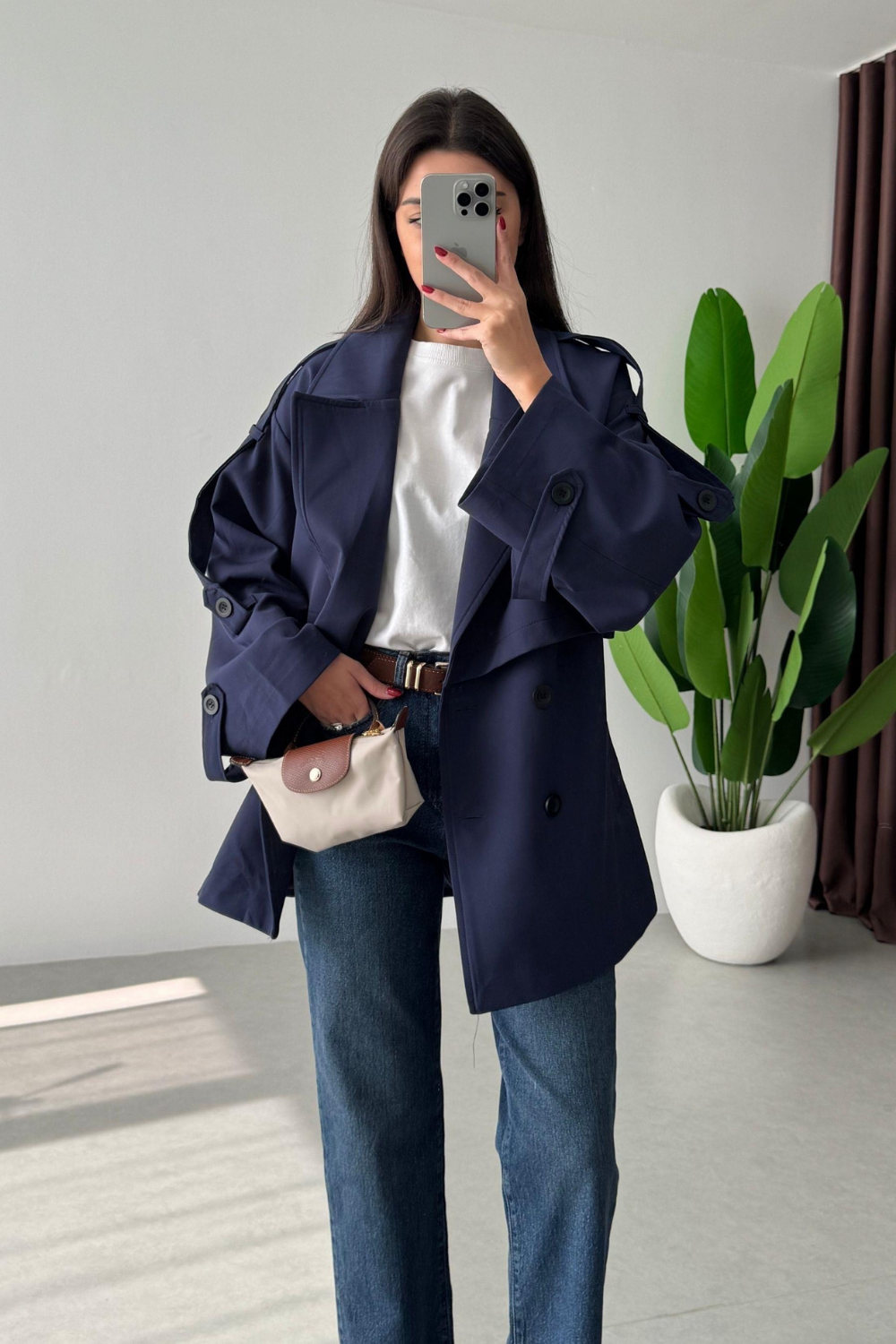 Kısa Trençkot Lacivert