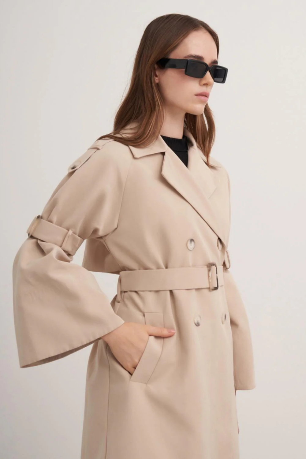 Kol Kemerli Trençkot Bej