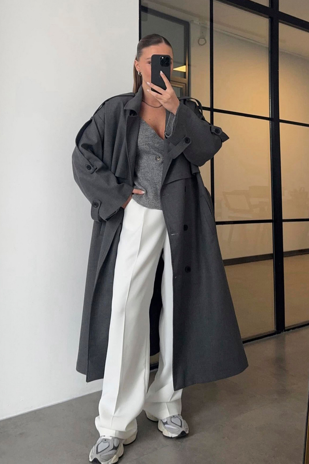 Kuşaklı Trençkot Antrasit