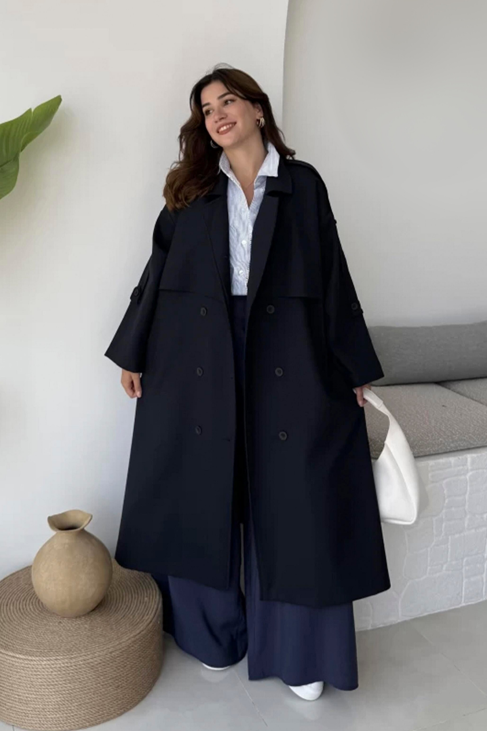 Kuşaklı Trençkot Lacivert