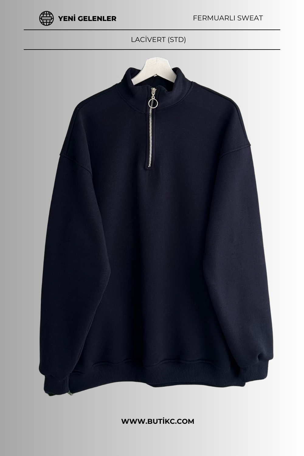 Oversize Fermuarlı Sweat Lacivert