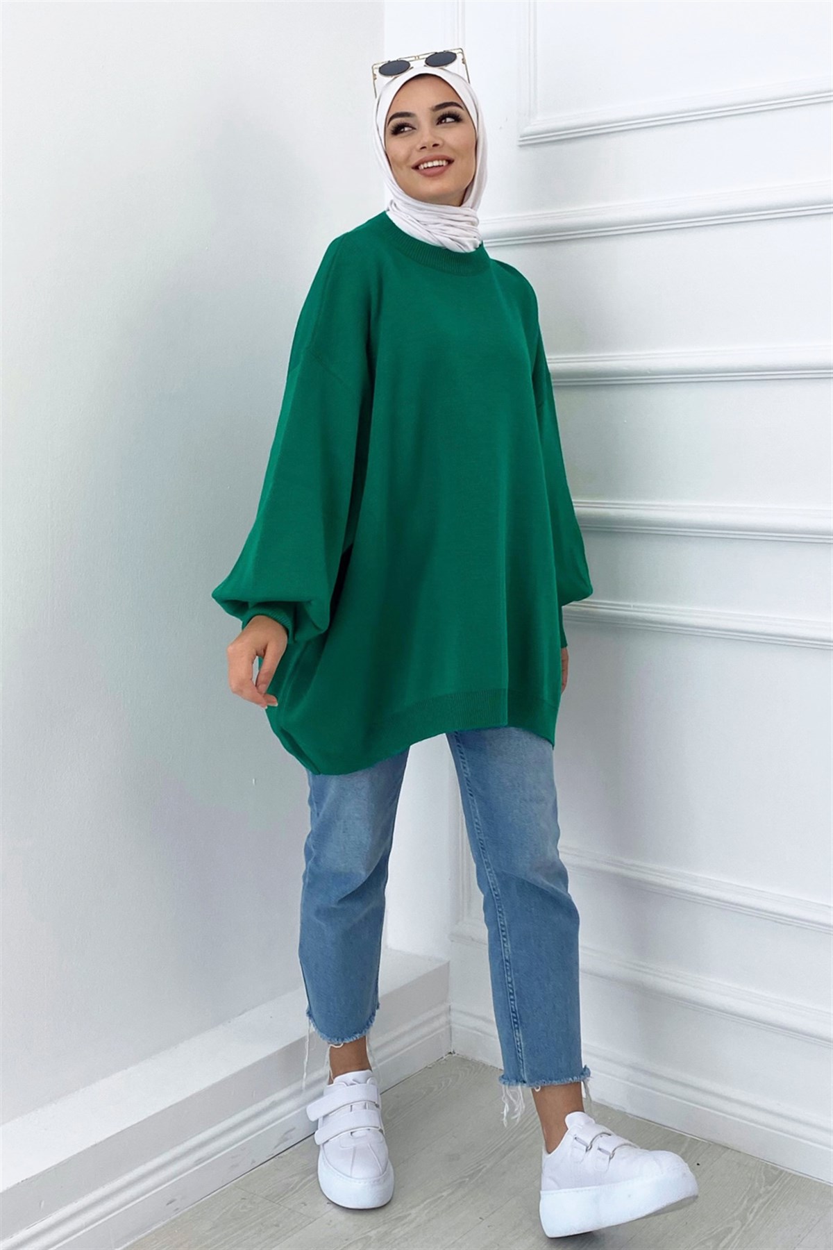 Oversize Triko Kazak Zümrüt Yeşili