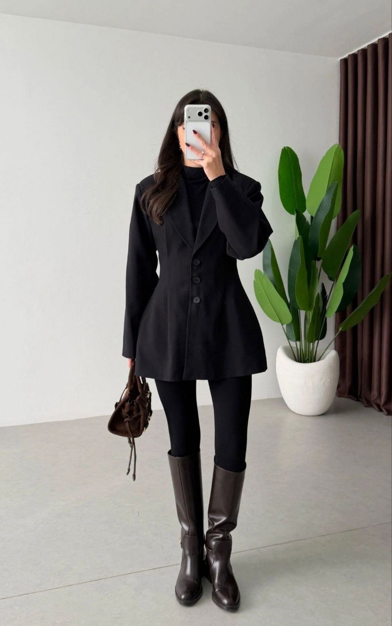 Pens Detay Belden Oturtmalı Ceket Siyah