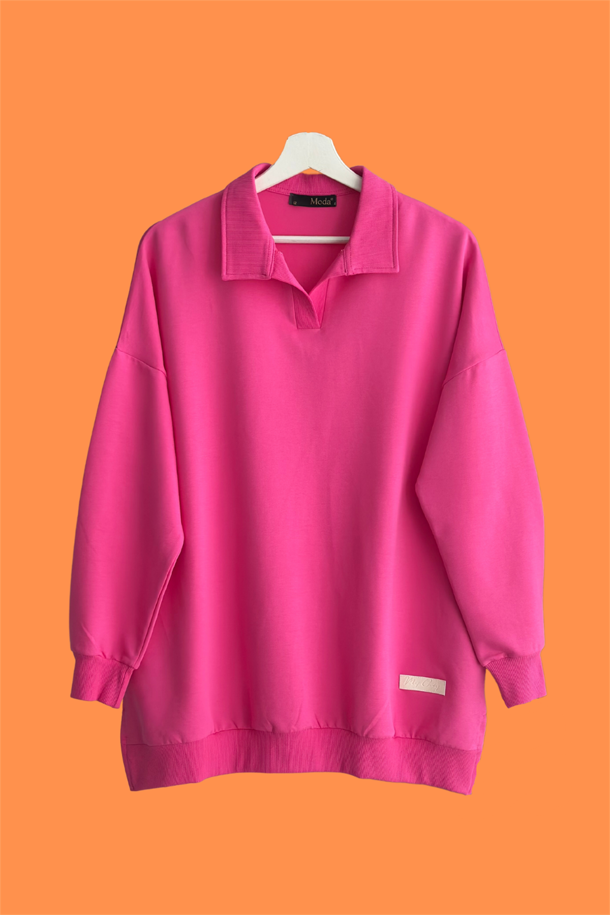 Polo Yaka Sweatshirt Fuşya