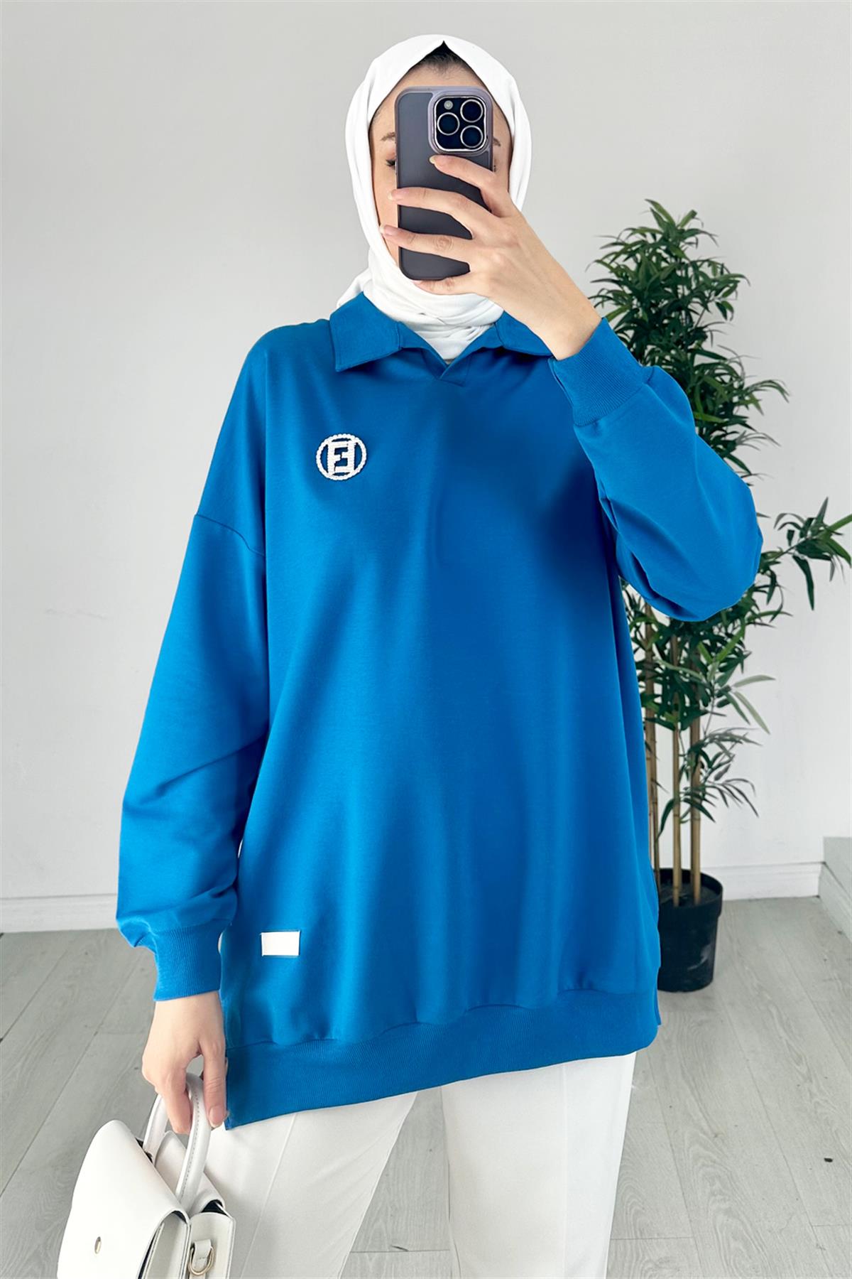 Polo Yaka Sweatshirt İndigo