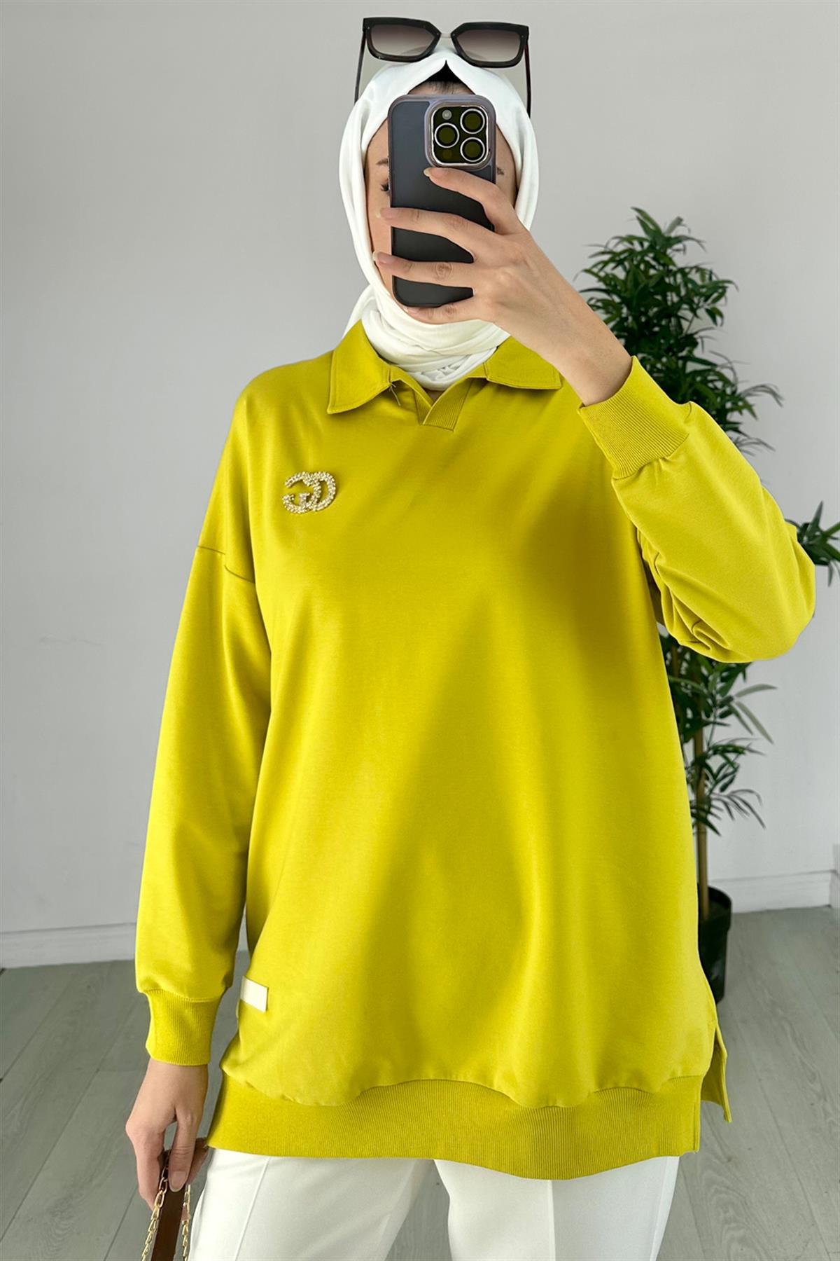 Polo Yaka Sweatshirt Sarı