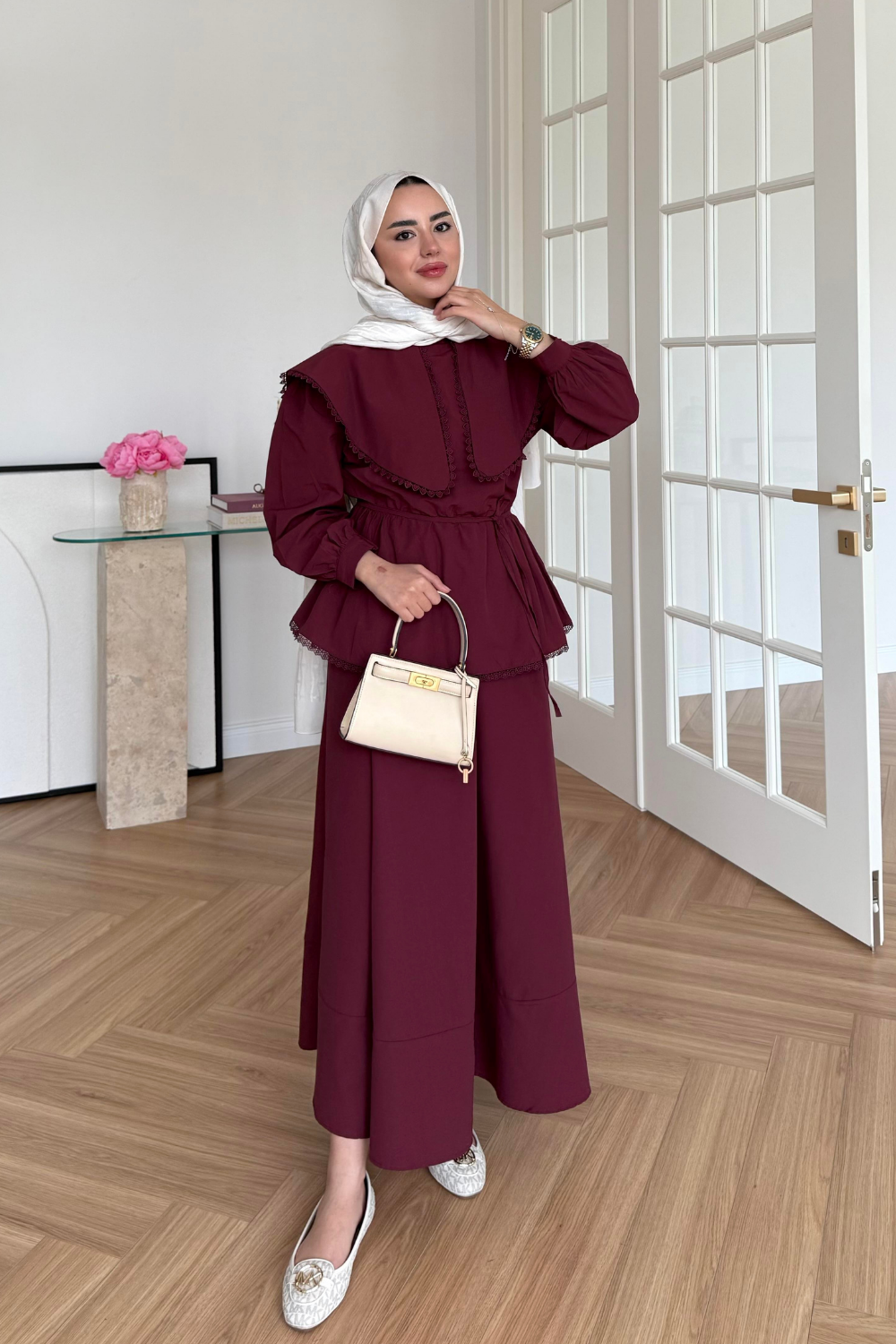 Poplin Etekli Takım Bordo