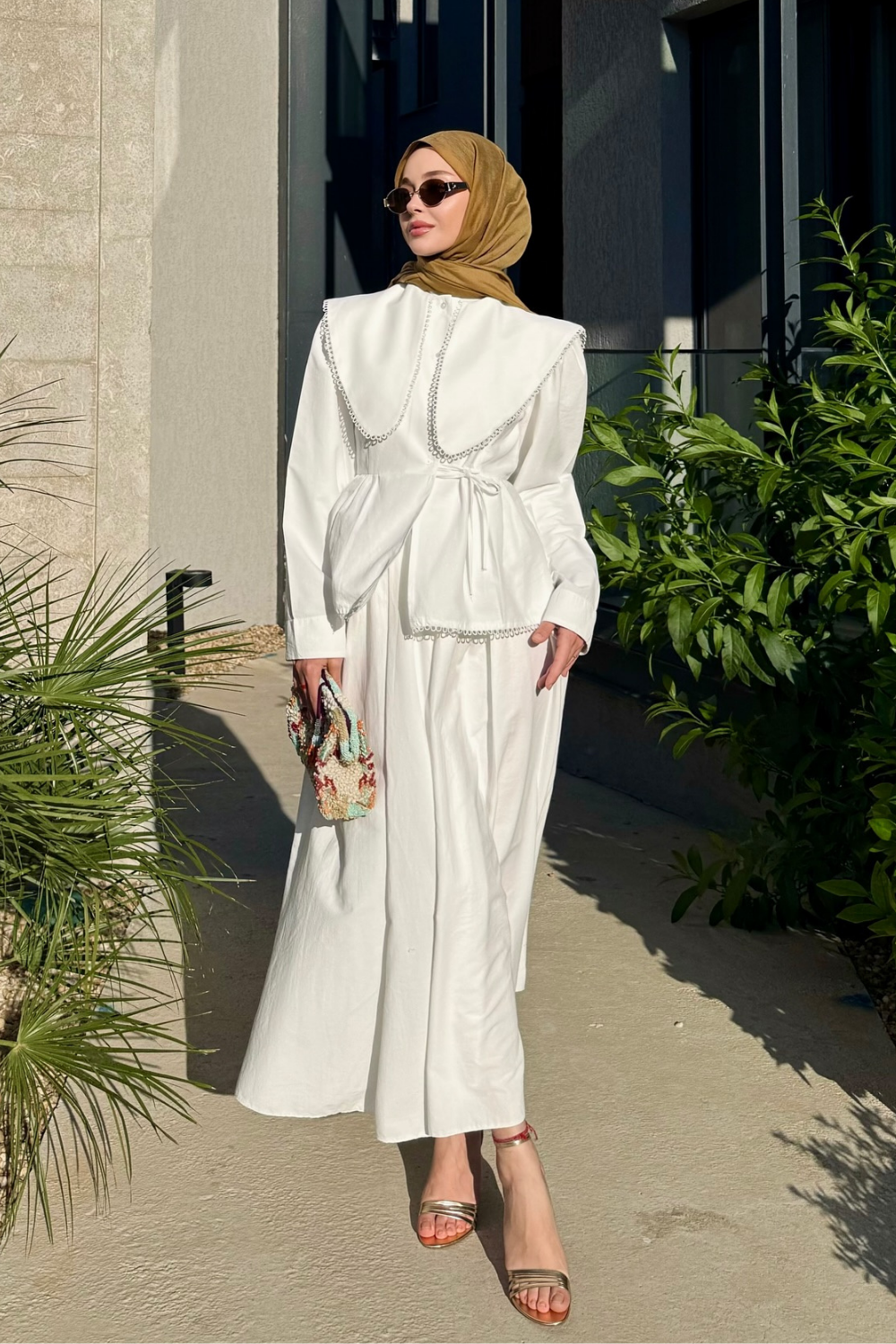 Poplin Etekli Takım Ekru