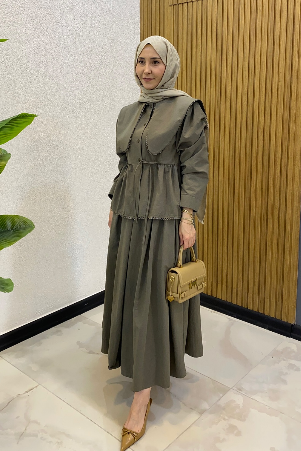 Poplin Etekli Takım Haki