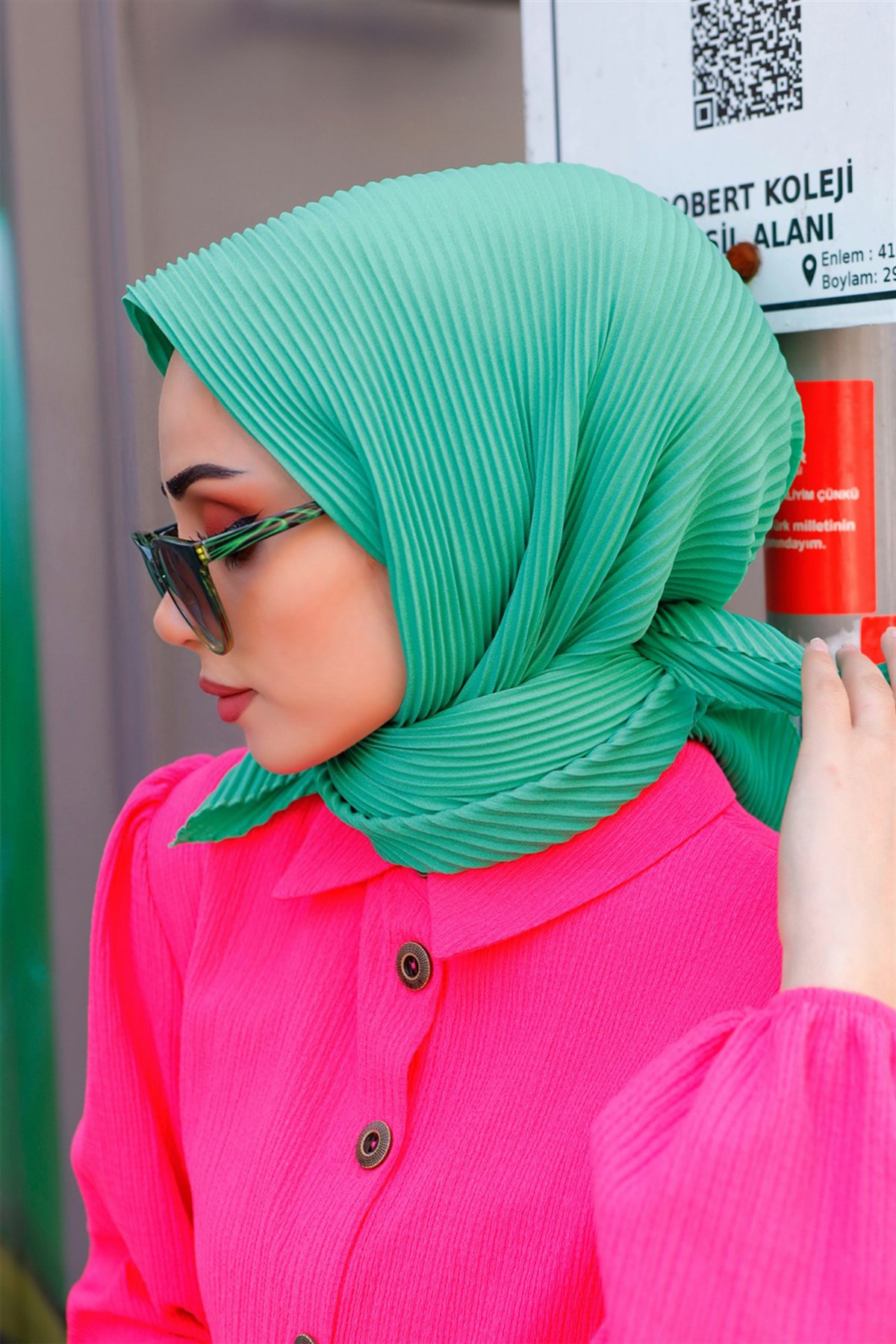 Tek Renk Pliseli Eşarp Benetton