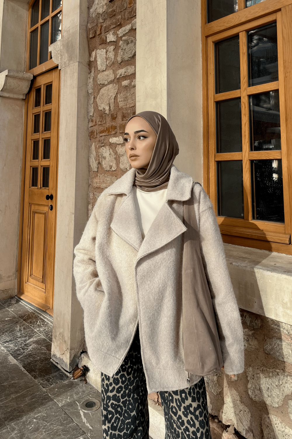 Tiftikli Kaşe Ceket Bej