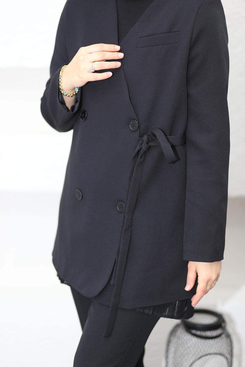 Yandan Bağlamalı Ceket Siyah