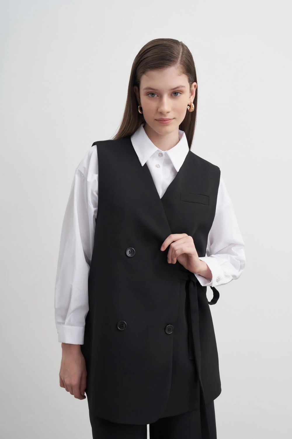 Yandan Bağlamalı Yelek Siyah