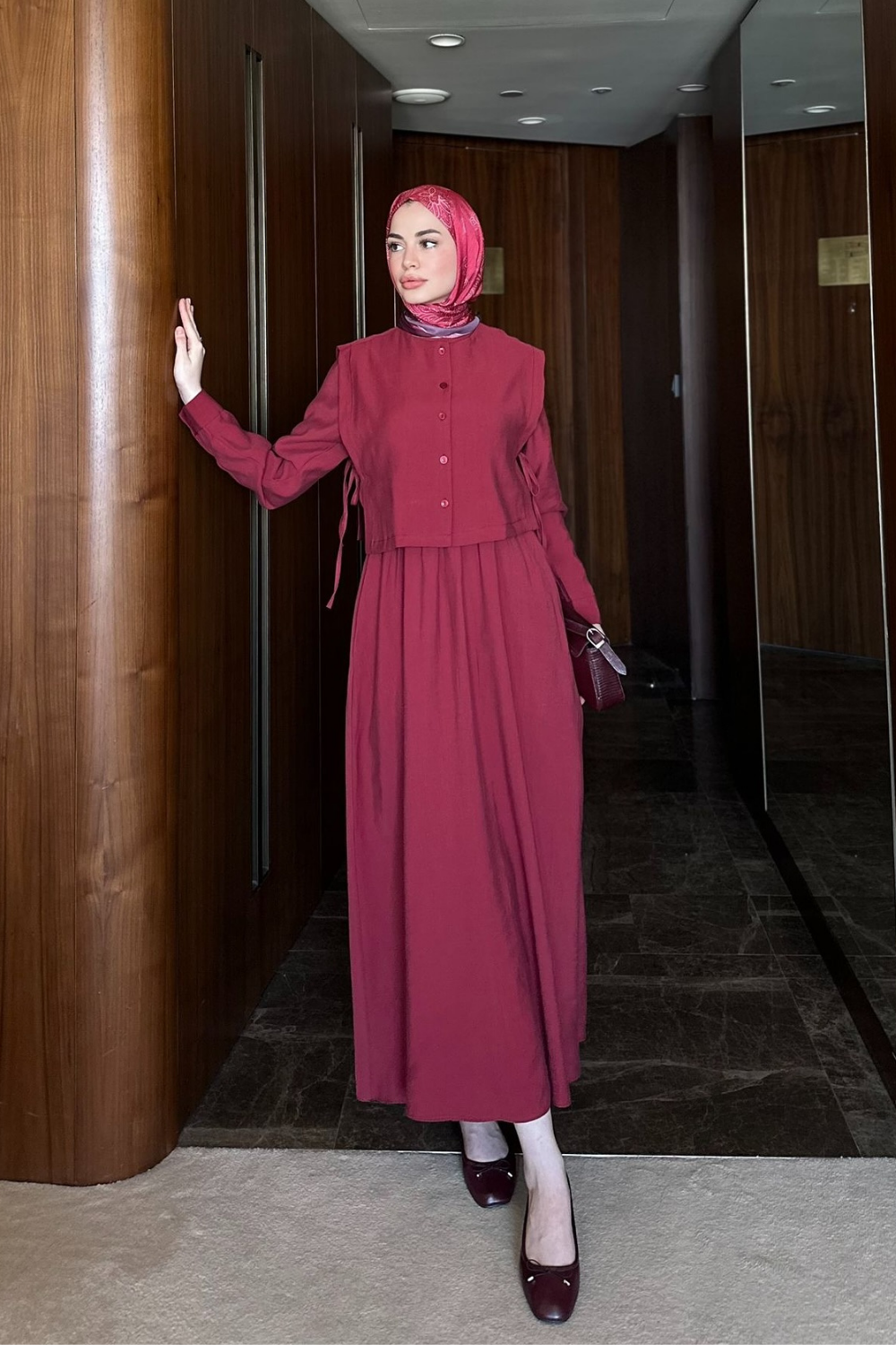 Yelekli Elbise Bordo