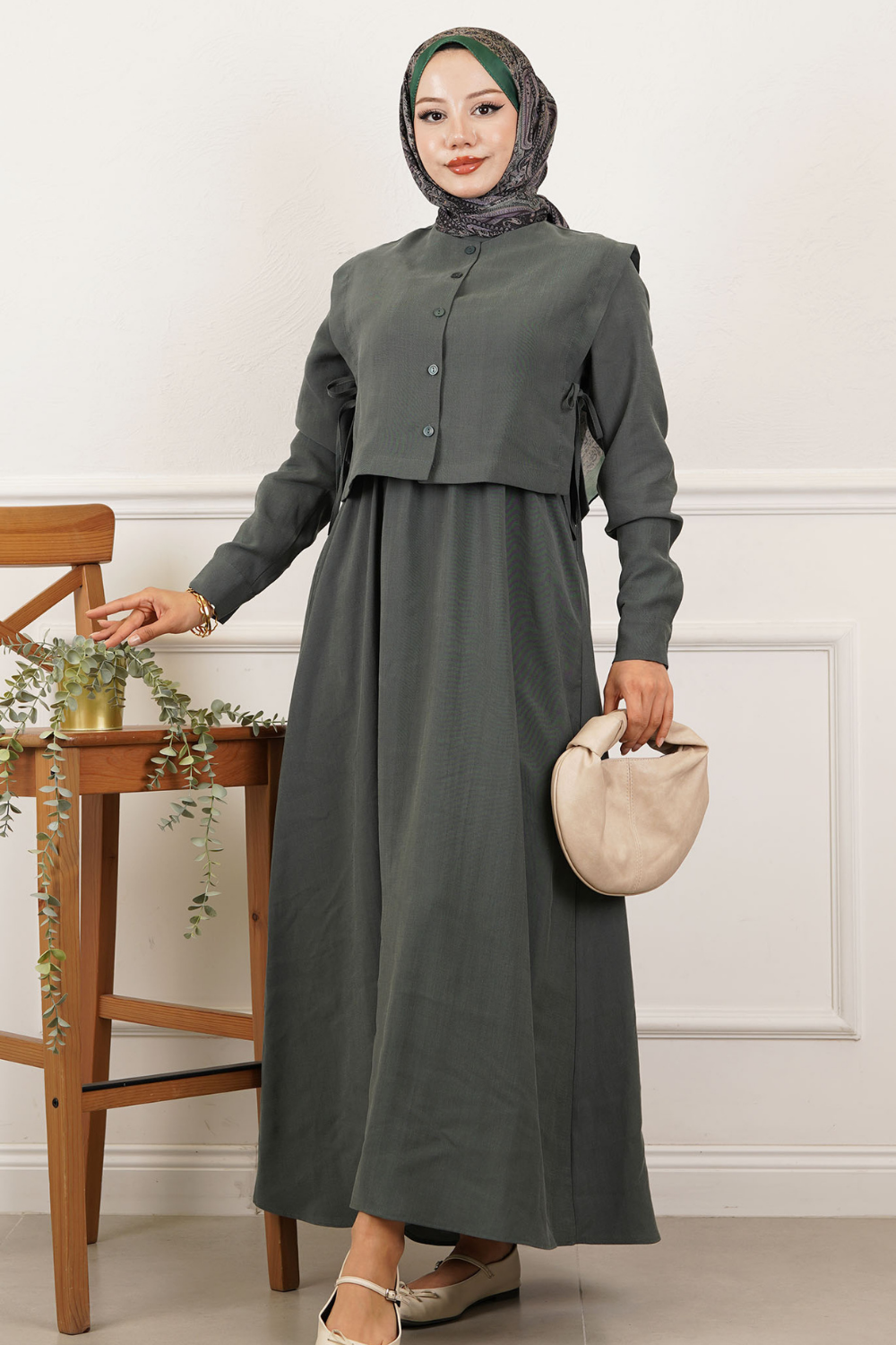 Yelekli Elbise Füme