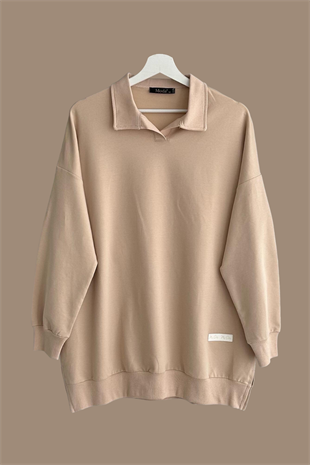 Polo Yaka Sweatshirt Bej