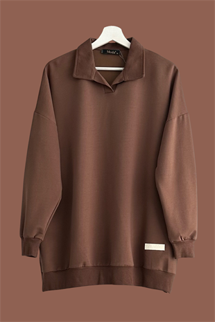 Polo Yaka Sweatshirt Kahverengi