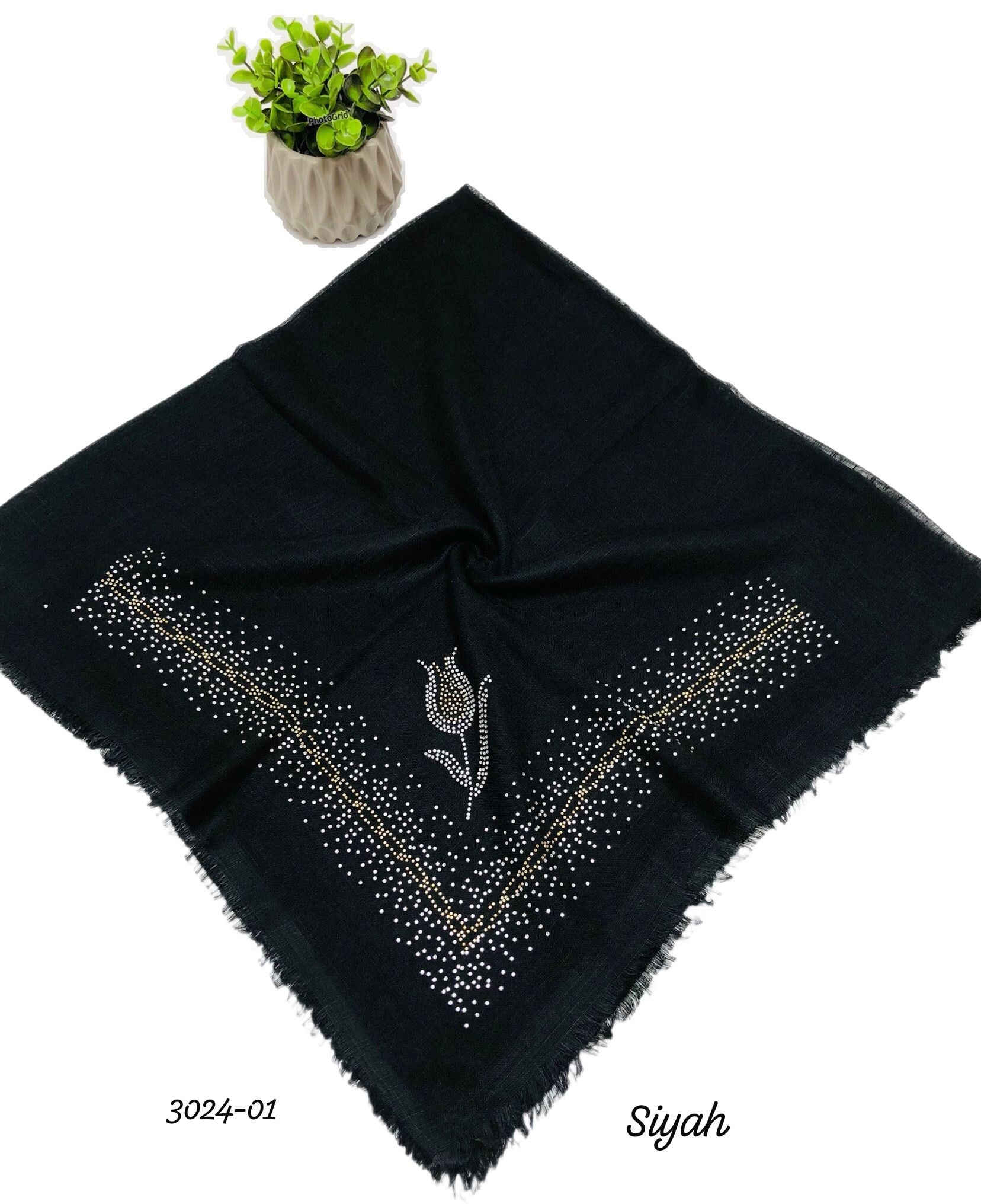 3024 Taşlı Flamlı Eşarp