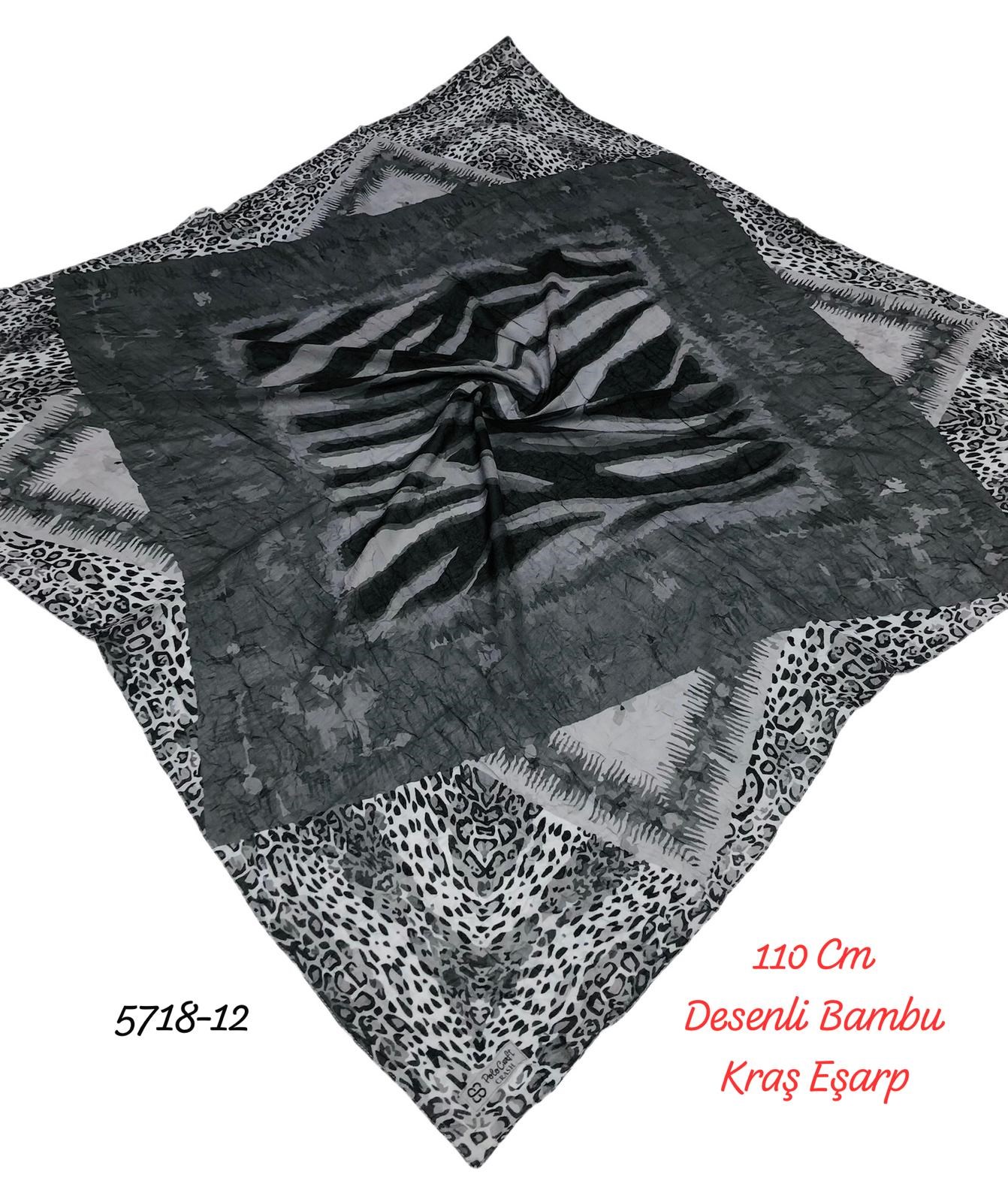 5718 110cm Desenli Bambu Kraş Eşarp