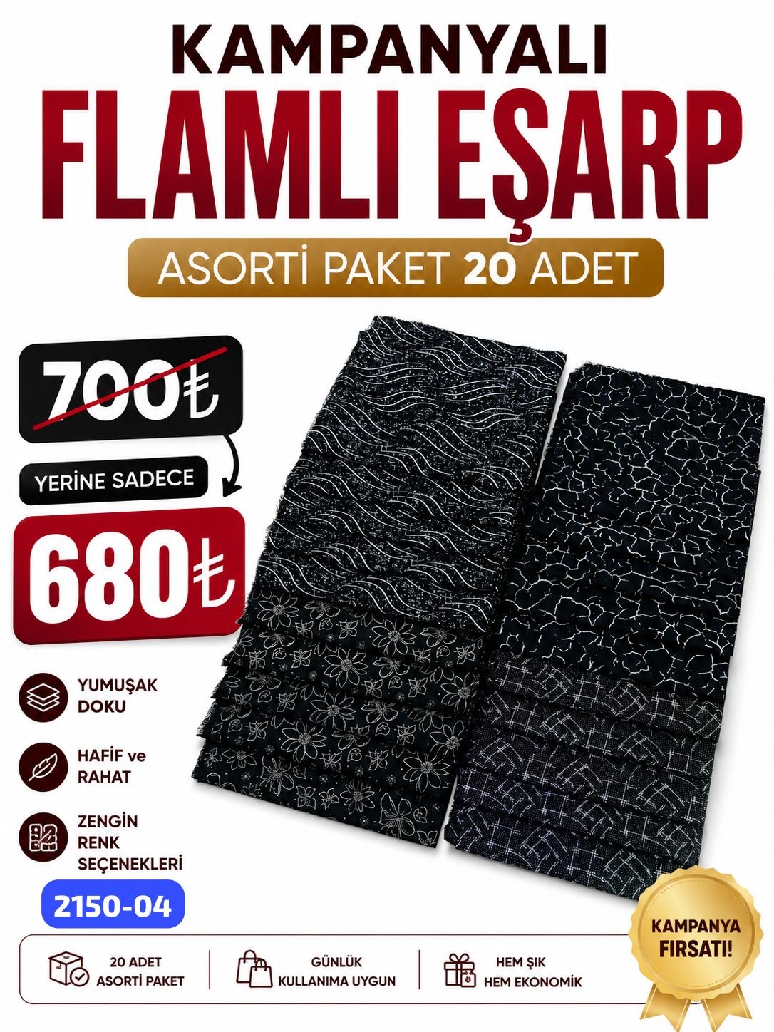 Kampanyalı Flamlı Eşarp