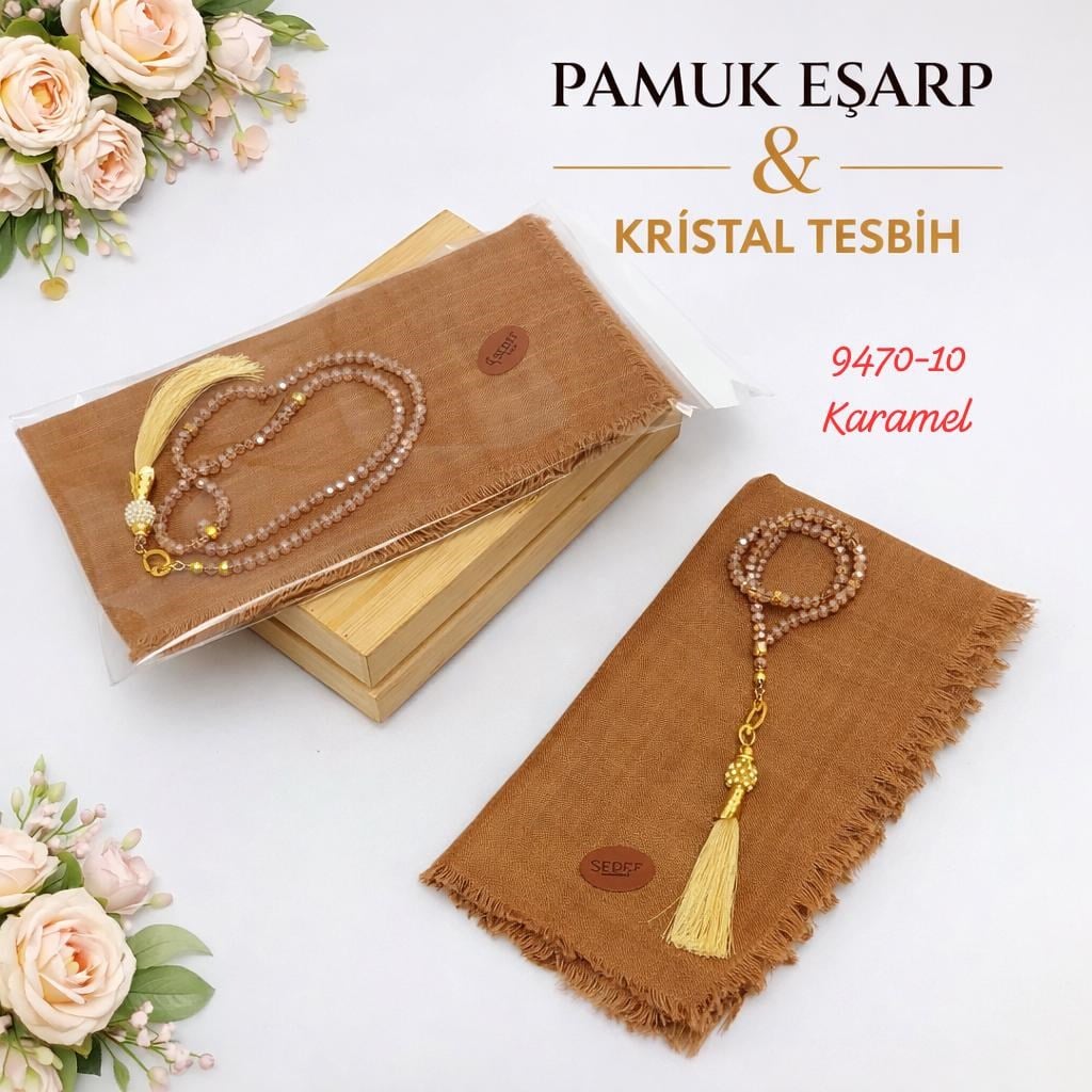 Pamuk Eşarp Kristal Tesbih Set