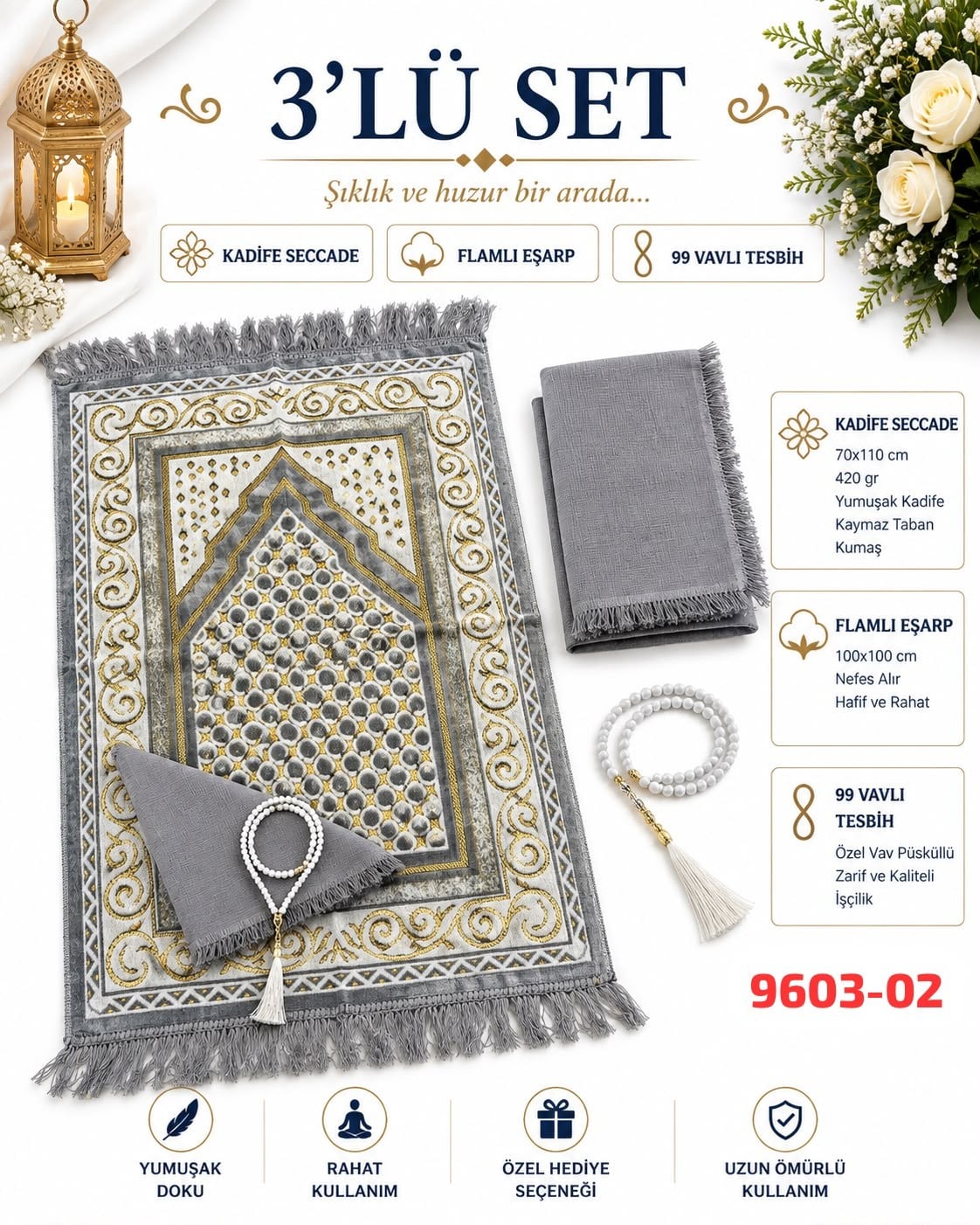 Seccade Eşarp Tesbih Set