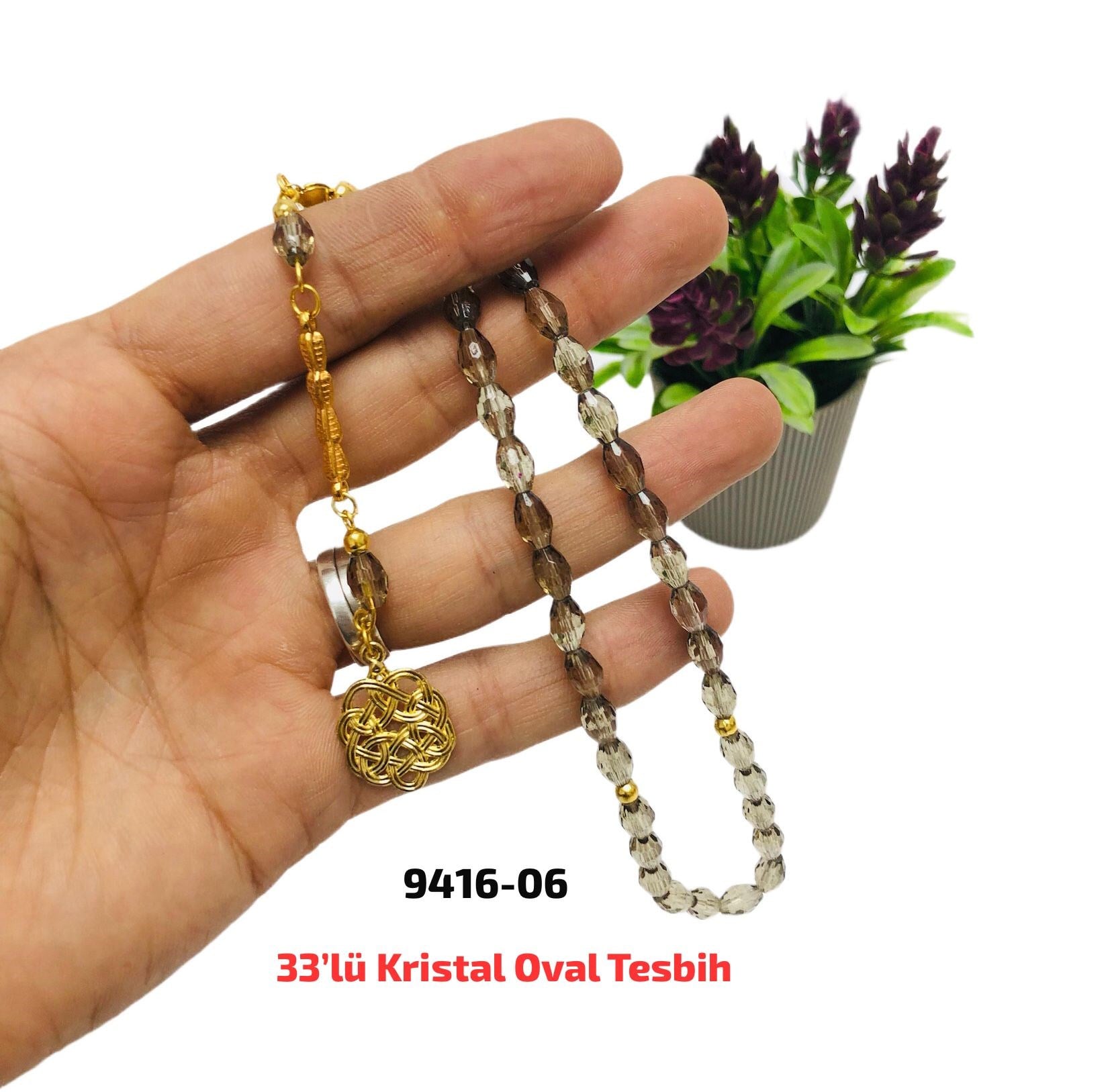 33 lü Kristal Oval Tesbih