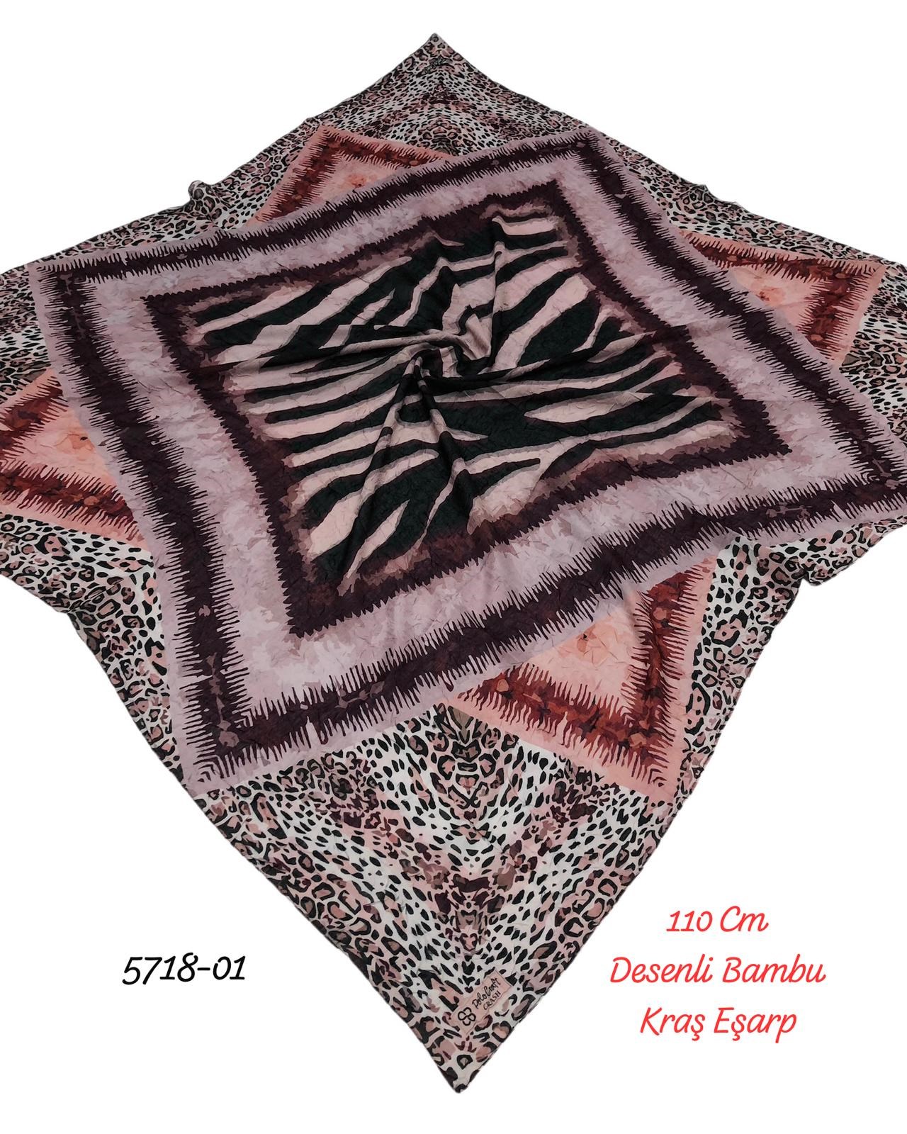 5718 110cm Desenli Bambu Kraş Eşarp
