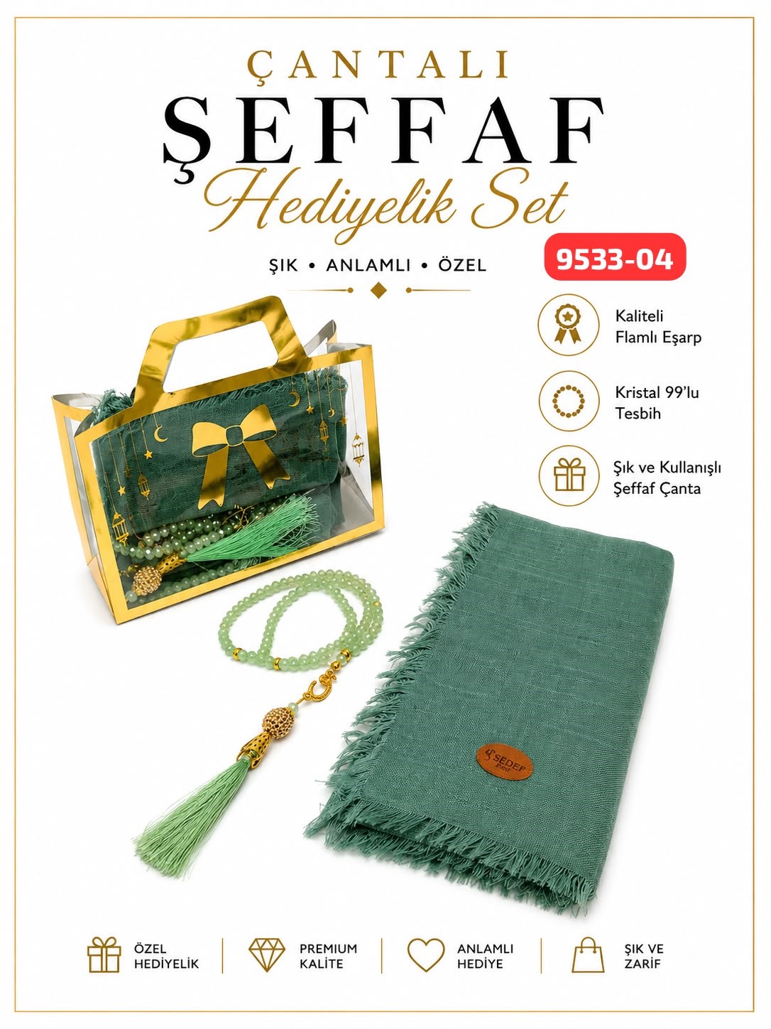 Çantalı Eşarp Tesbih Set