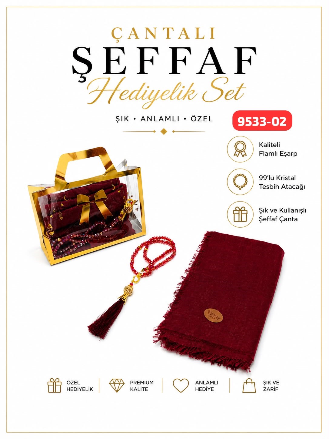 Çantalı Eşarp Tesbih Set