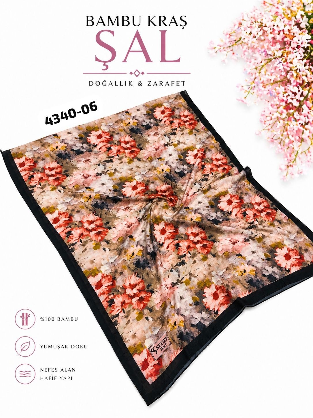 Desenli Bambu Kraş Şal