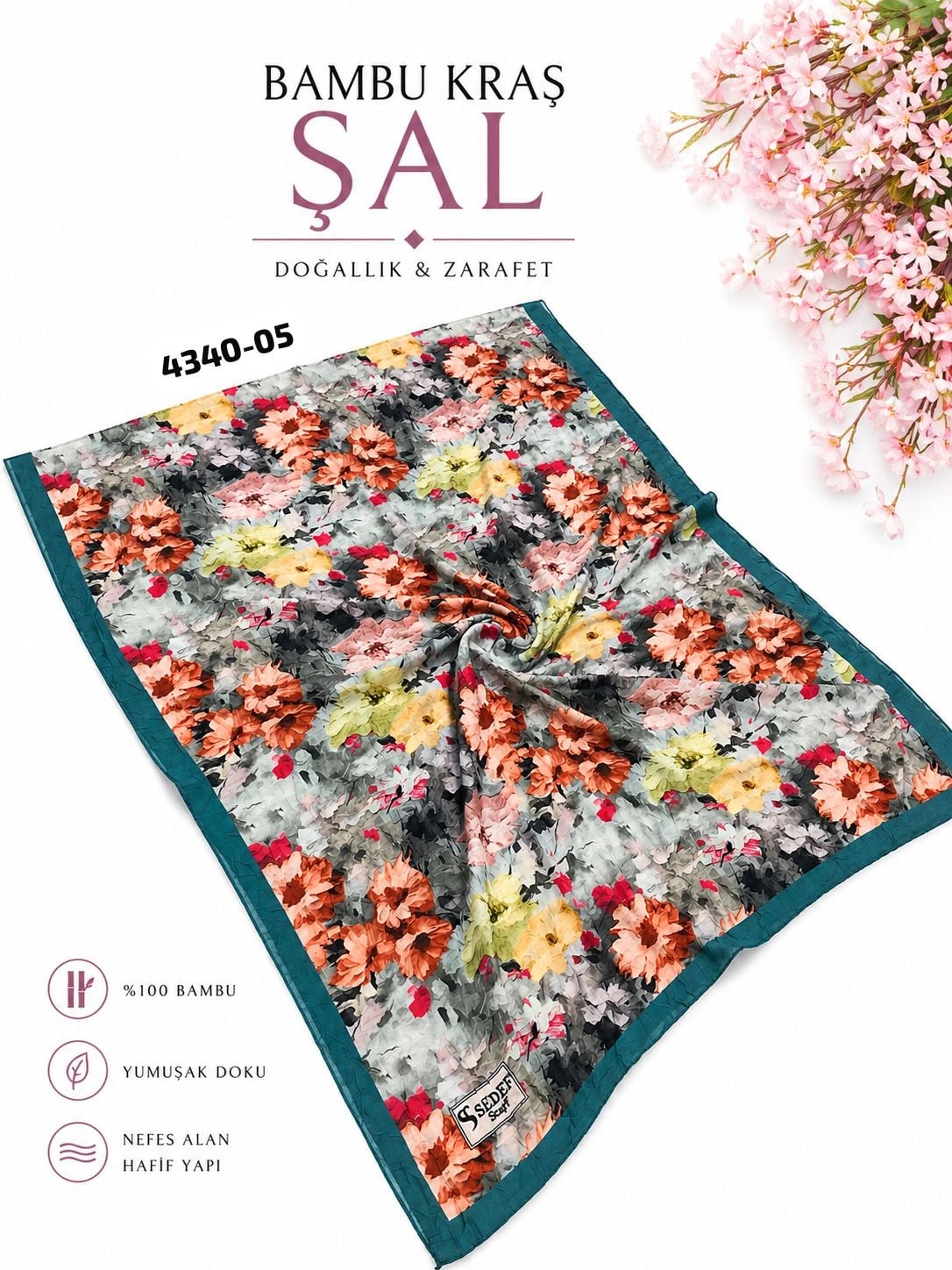 Desenli Bambu Kraş Şal