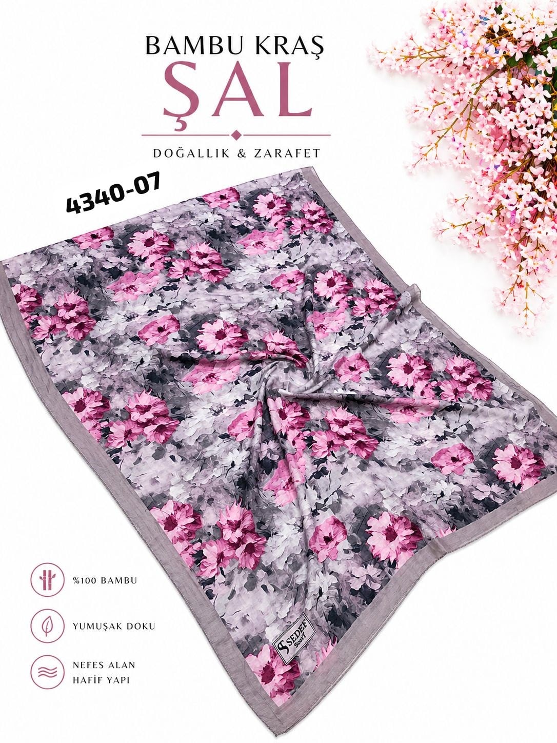 Desenli Bambu Kraş Şal