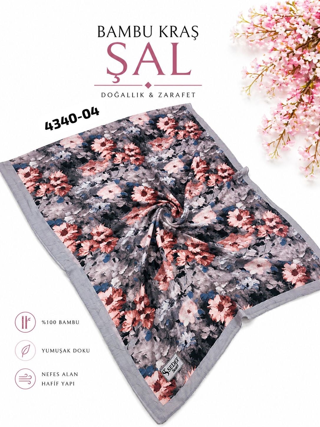 Desenli Bambu Kraş Şal