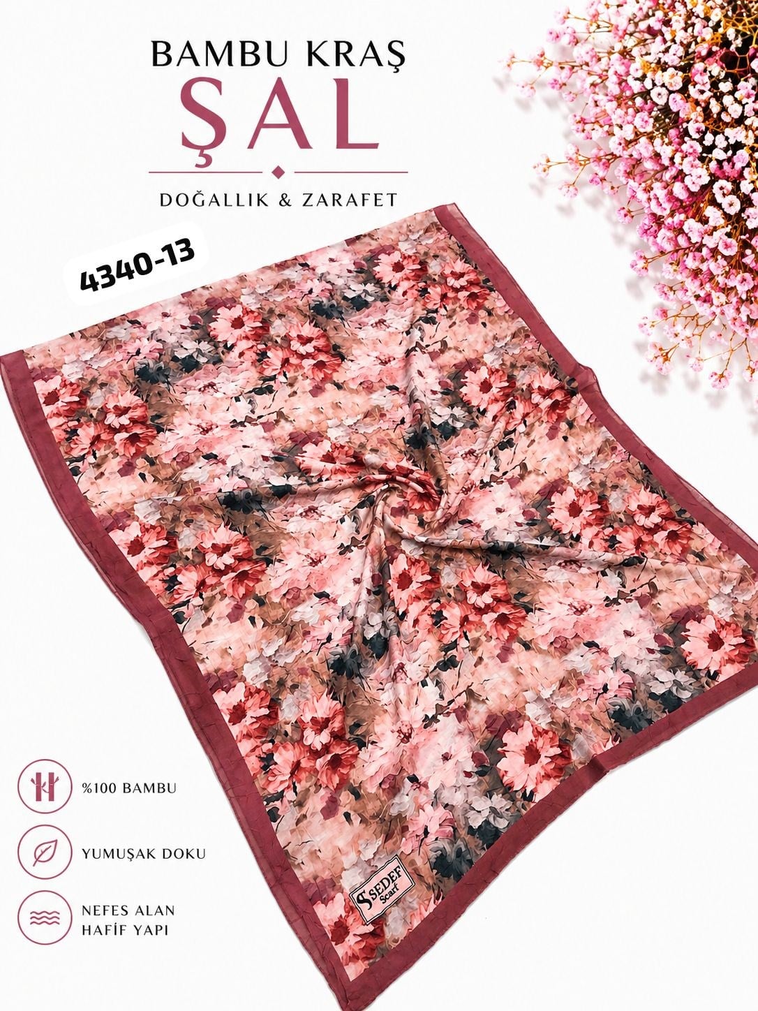 Desenli Bambu Kraş Şal