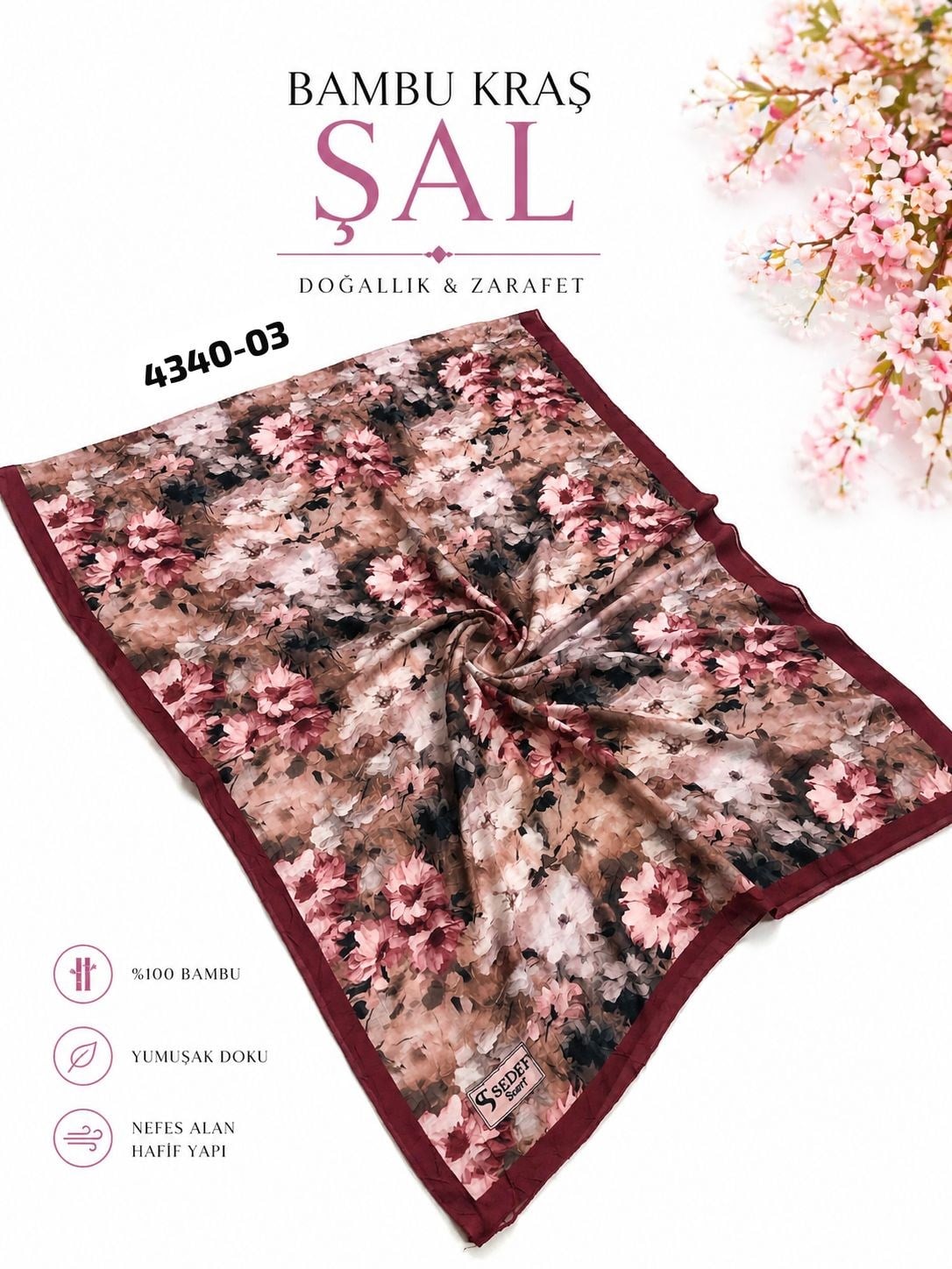 Desenli Bambu Kraş Şal