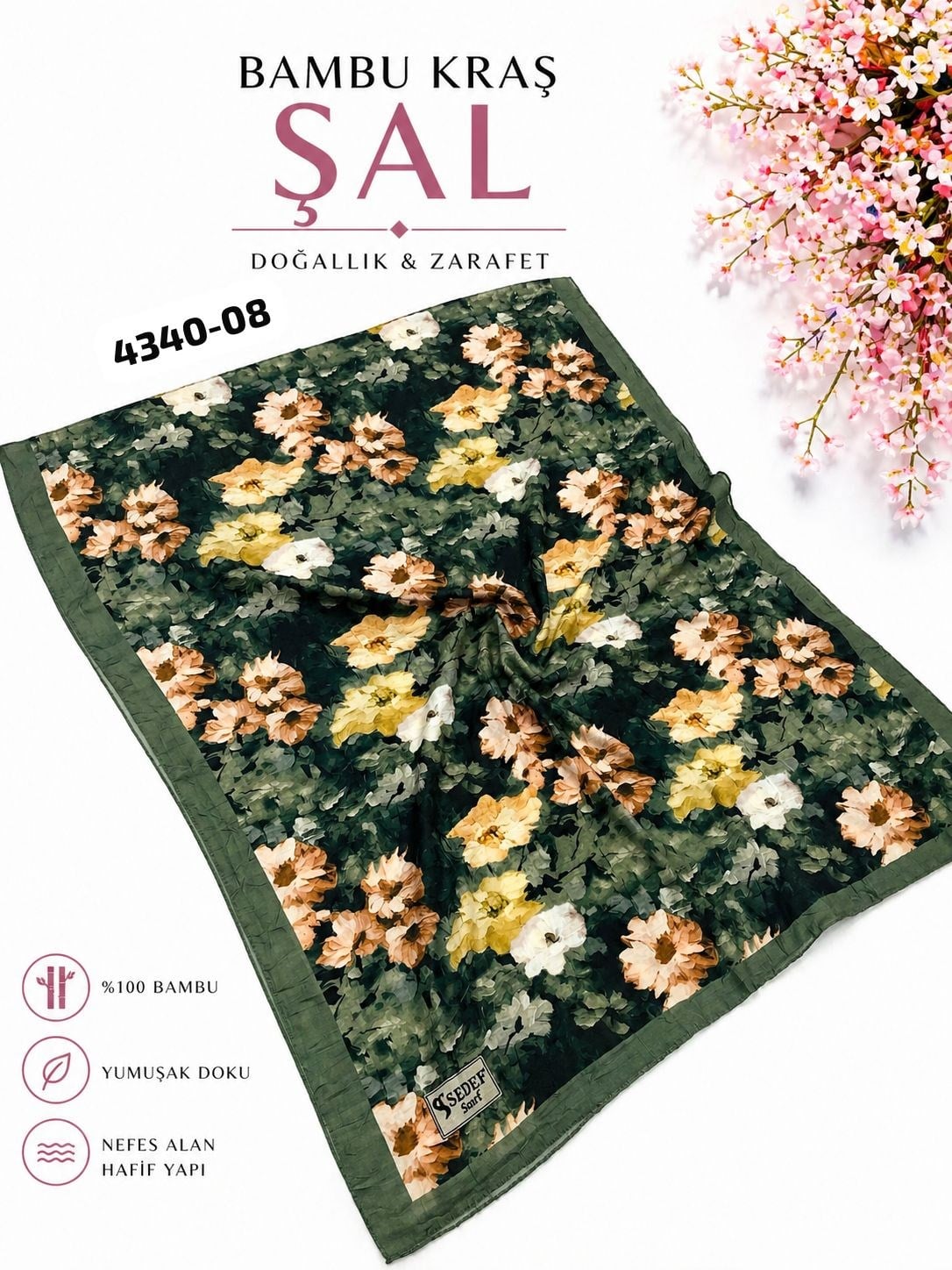Desenli Bambu Kraş Şal
