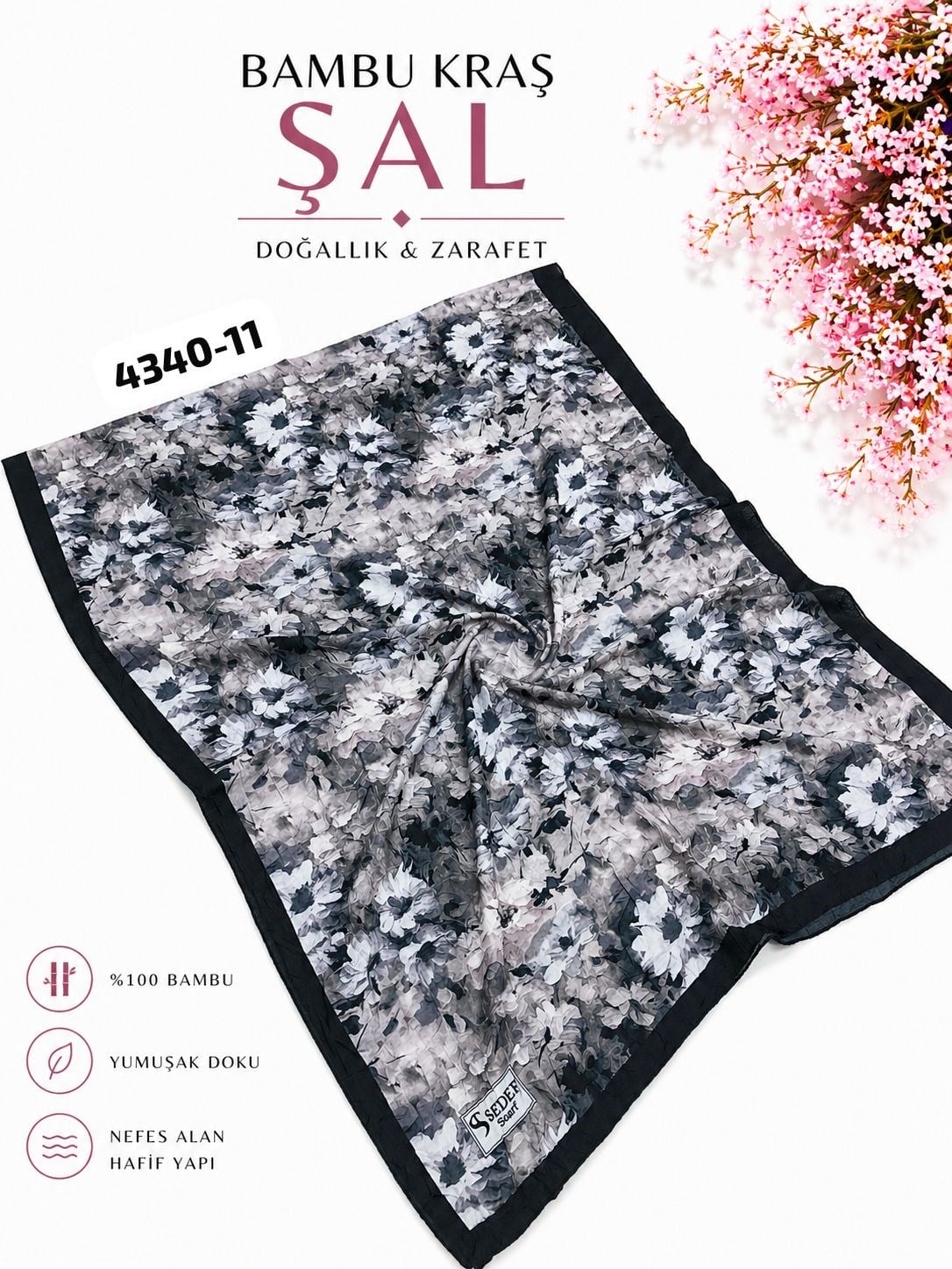 Desenli Bambu Kraş Şal