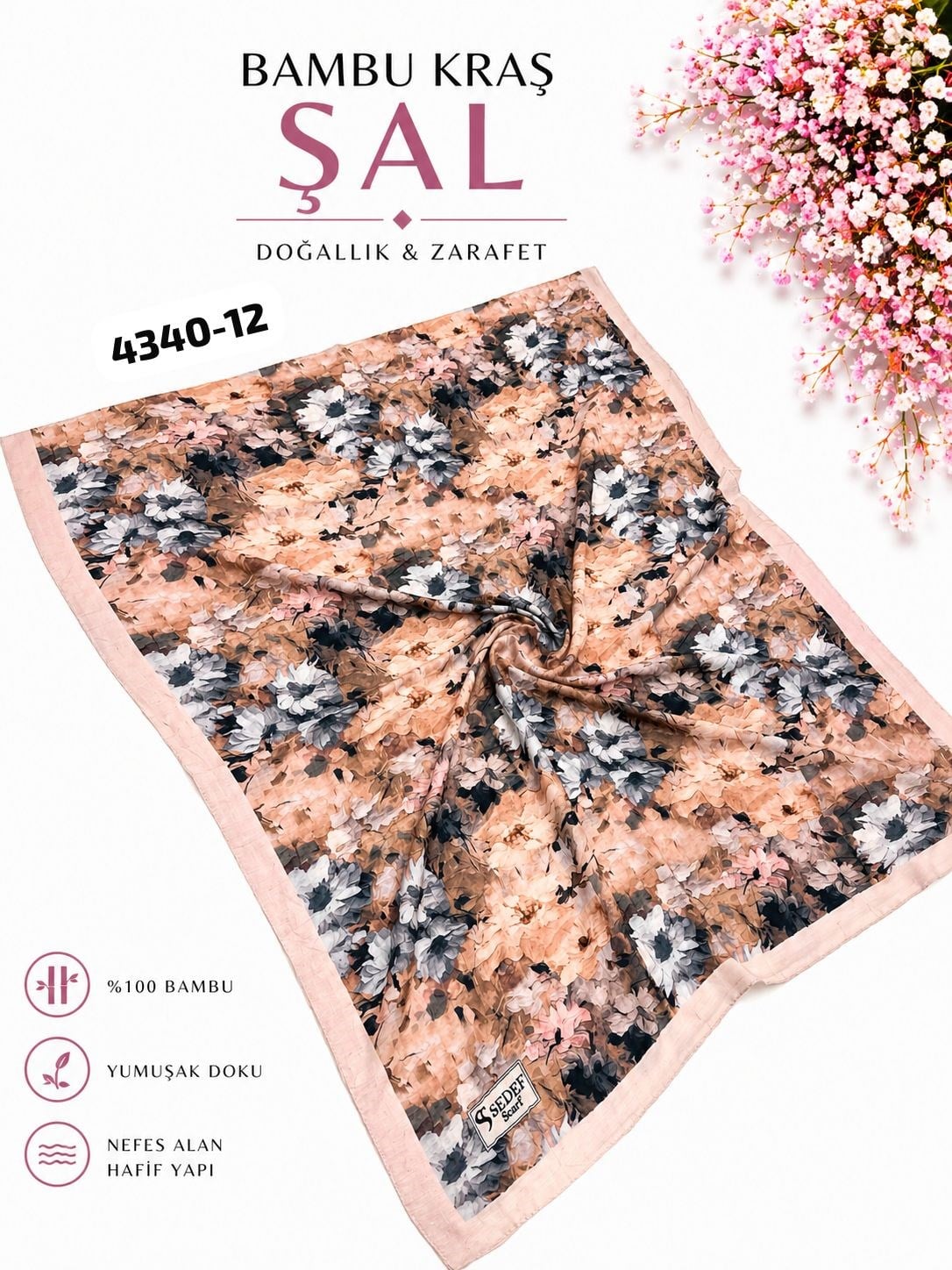 Desenli Bambu Kraş Şal