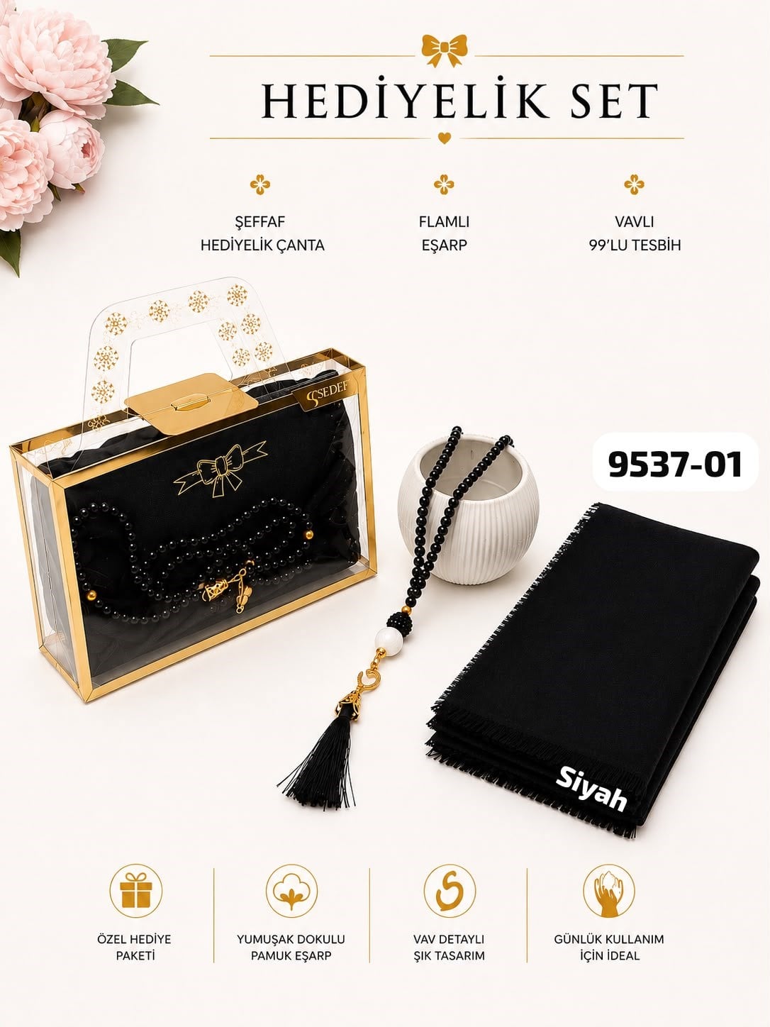 Hediyelik Çantalı Set Eşarp Tesbih