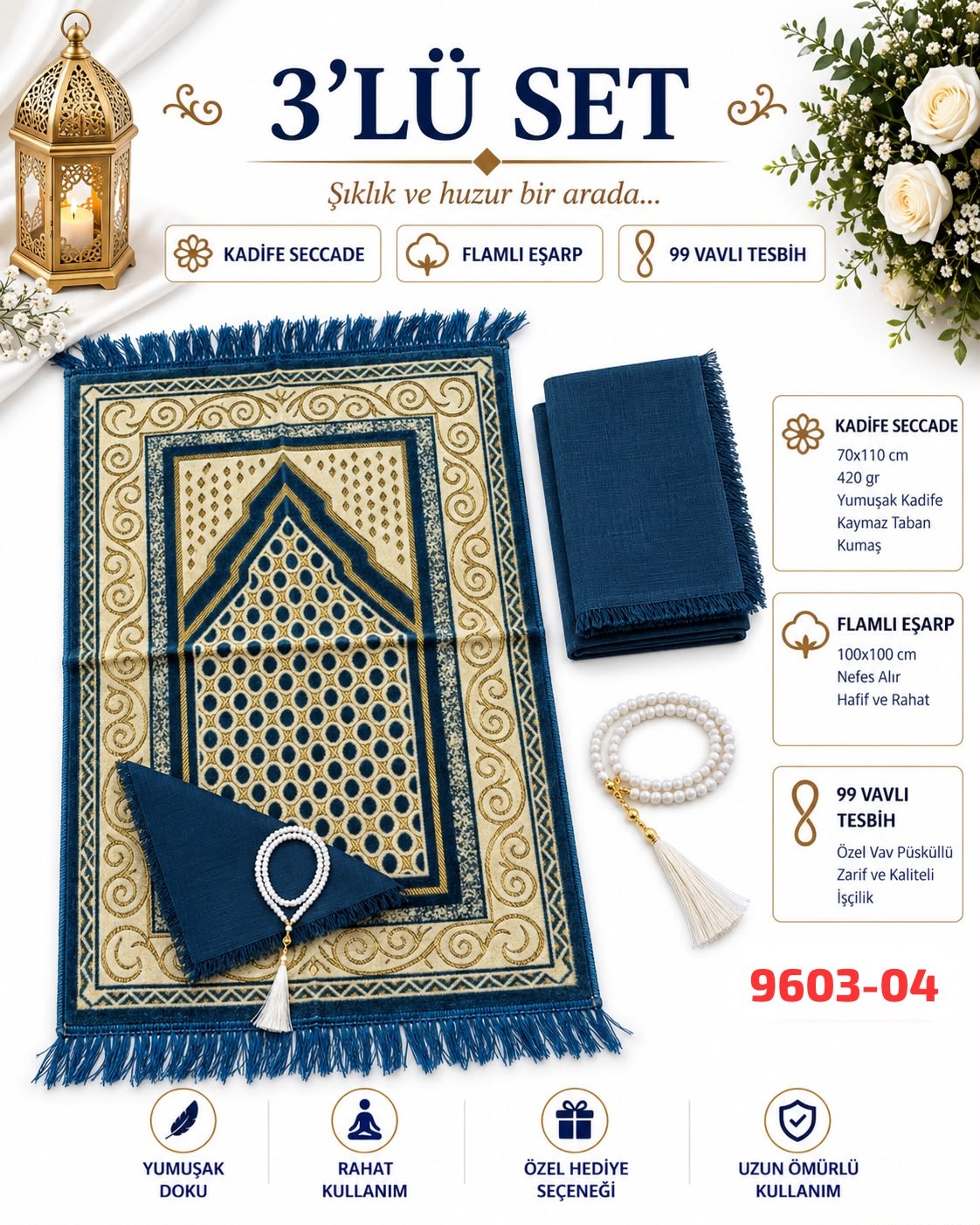 Seccade Eşarp Tesbih Set