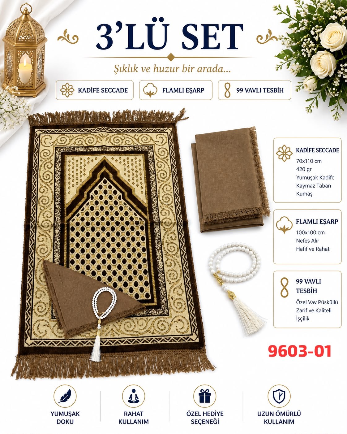 Seccade Eşarp Tesbih Set