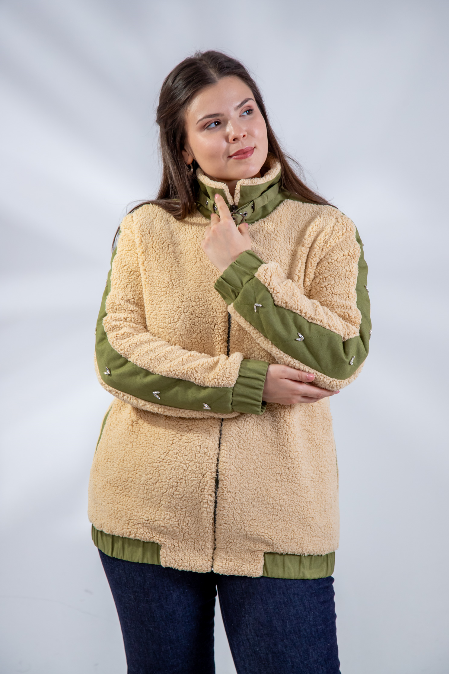 Büyük Beden 1222613 Peluş Ceket Bej
