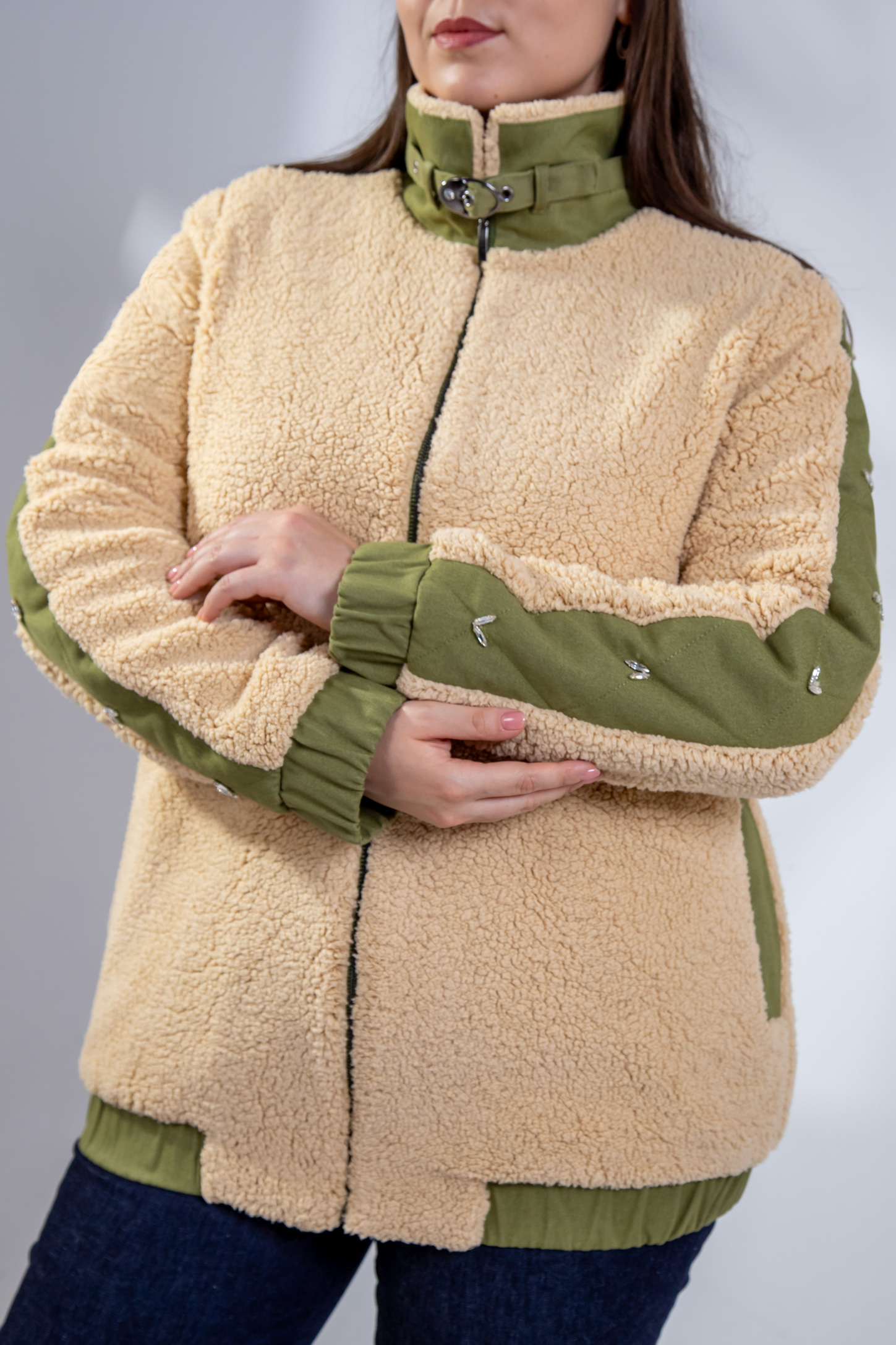 Büyük Beden 1222613 Peluş Ceket Bej