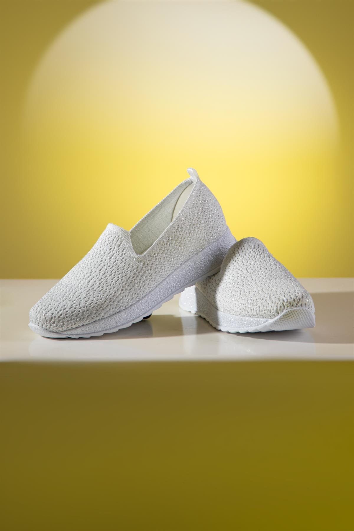 Büyük Beden 101 Simli Spor Babet Beyaz