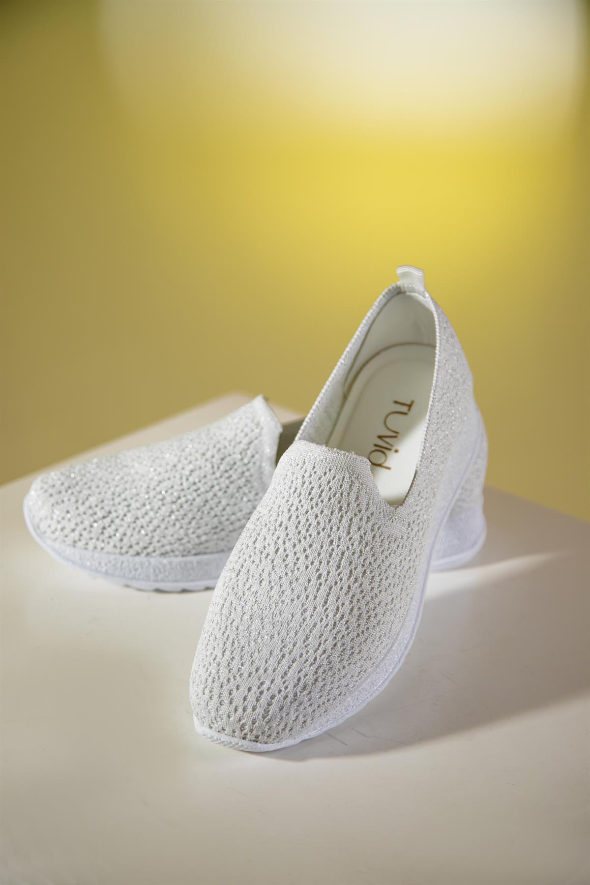 Büyük Beden 101 Simli Spor Babet Beyaz