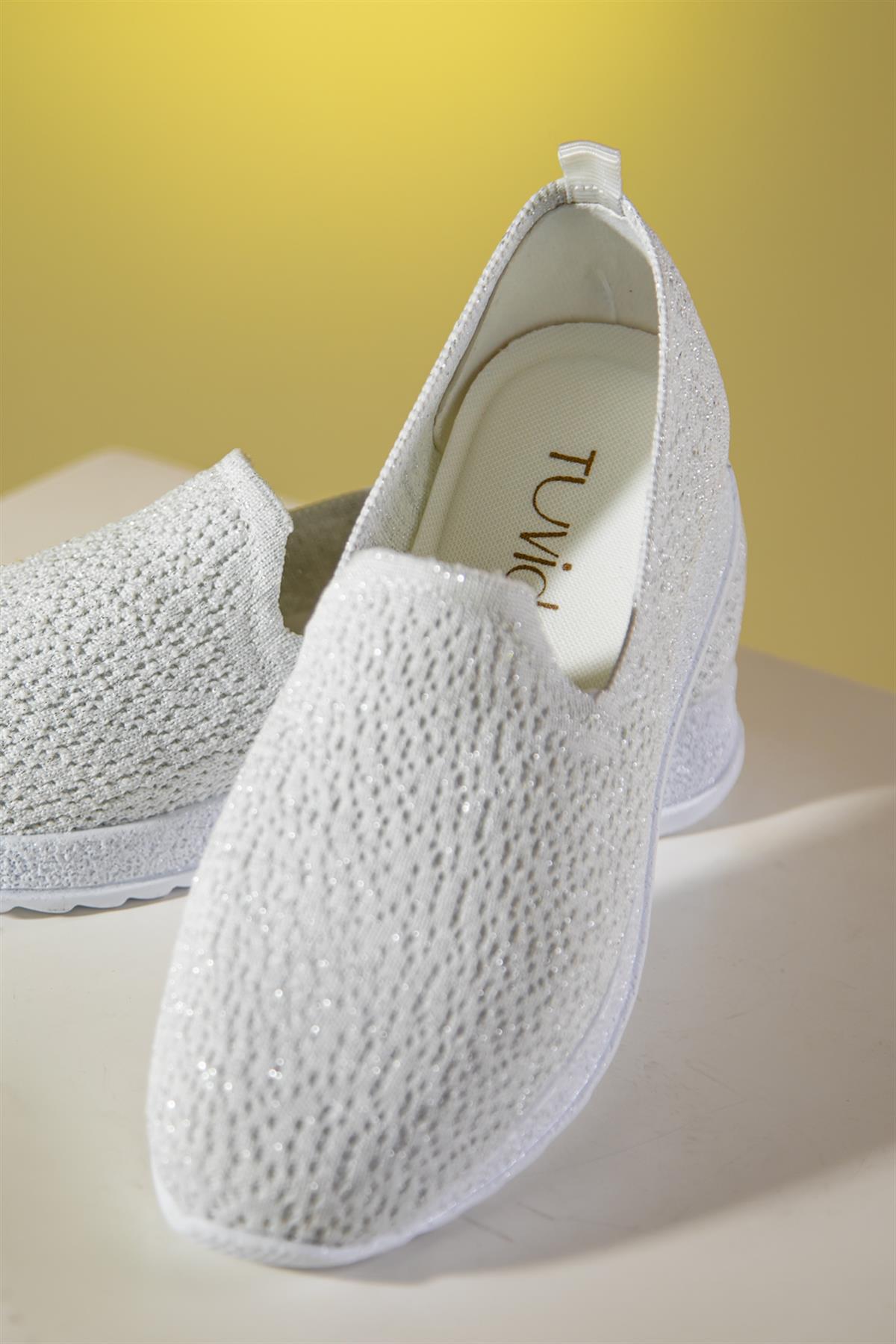 Büyük Beden 101 Simli Spor Babet Beyaz