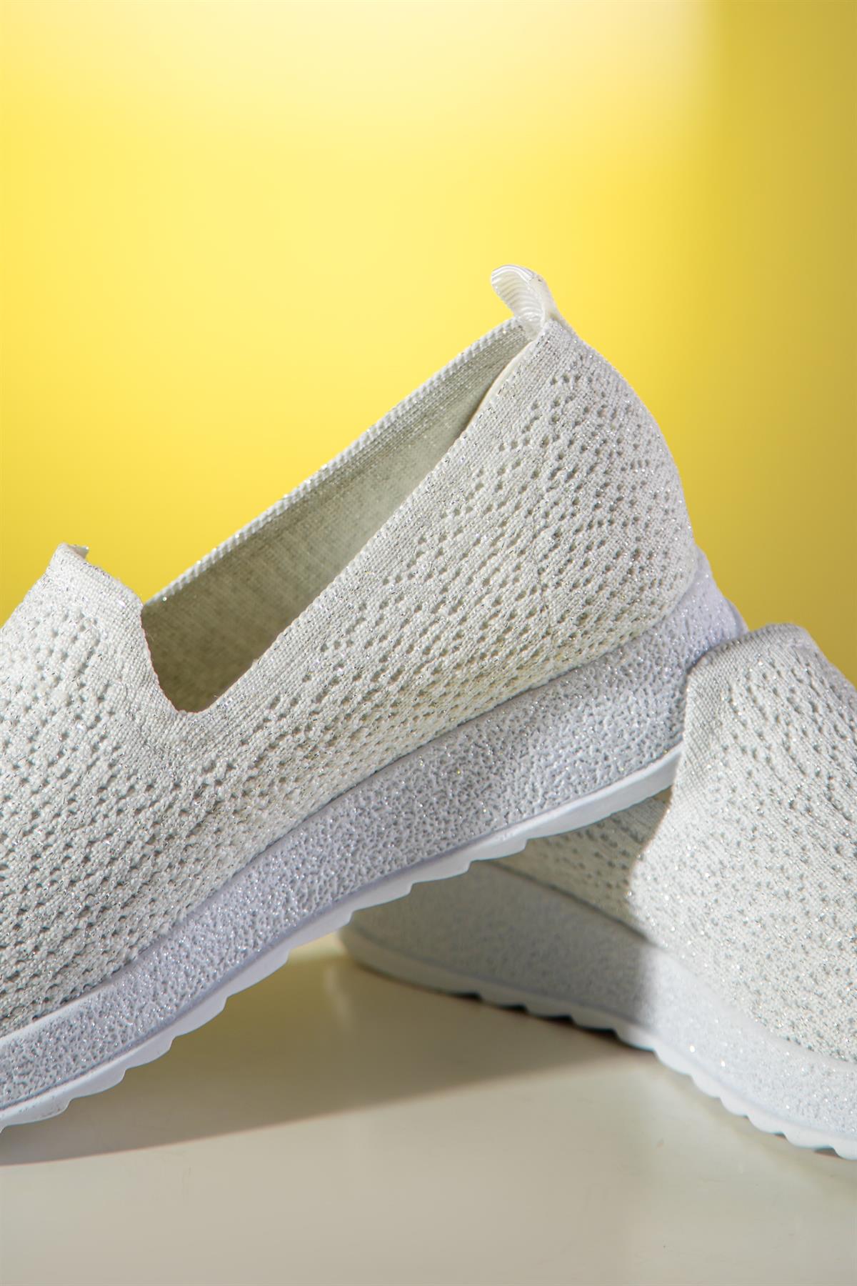 Büyük Beden 101 Simli Spor Babet Beyaz